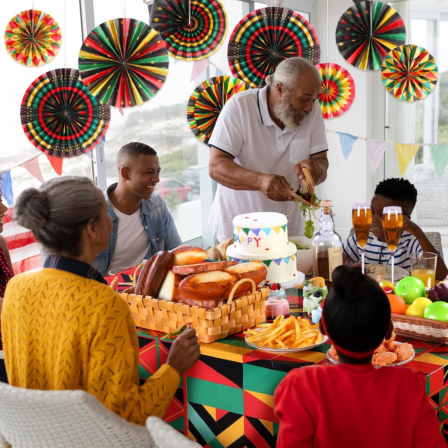 Frienda Juneteenth Party Decor Set with Fans and Tablecloths