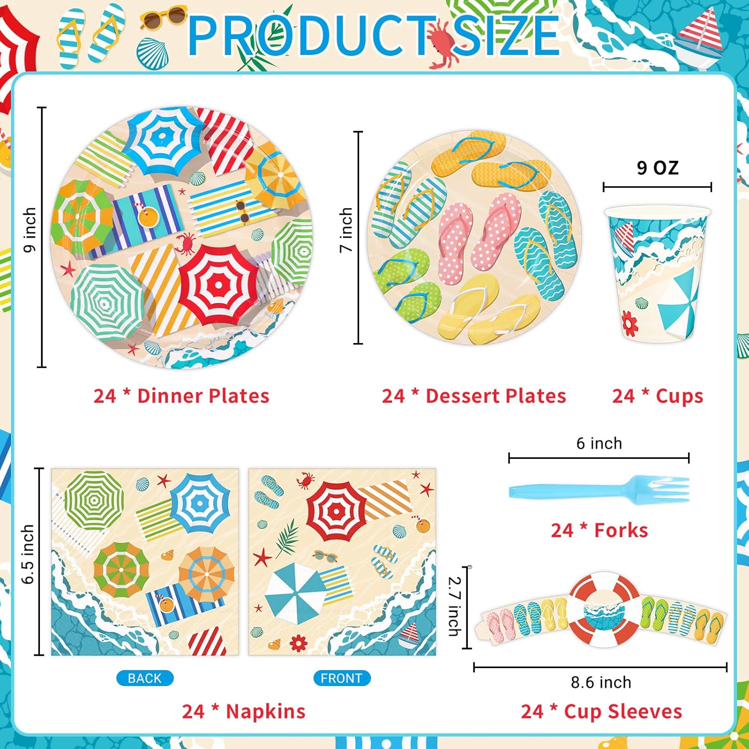 DYLIVeS Summer Party Supplies Pack for 24 Guests