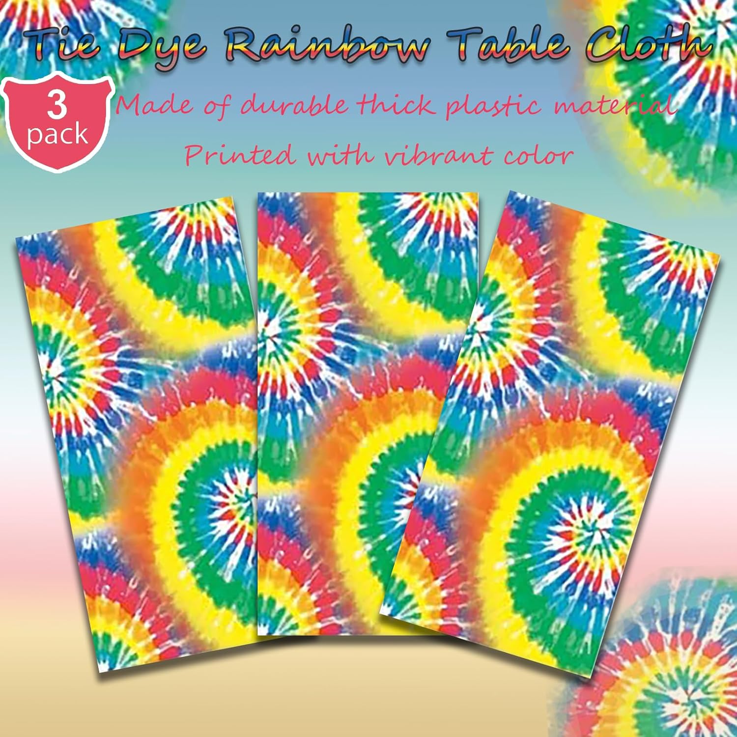 OQOQ Rainbow Tie Dye Table Cloth 3 Packs