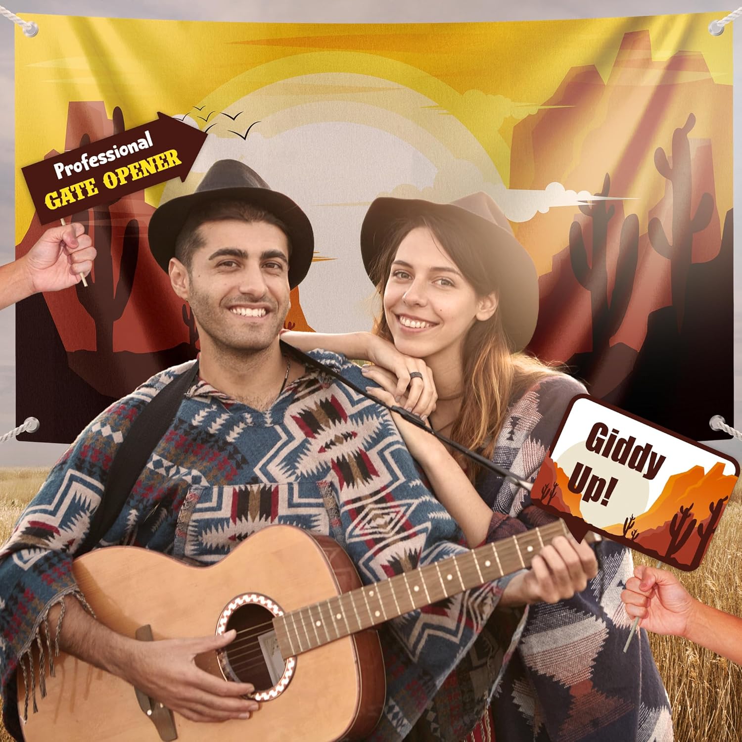 Western Cowboy Party Decorations Kit with Backdrop and Props