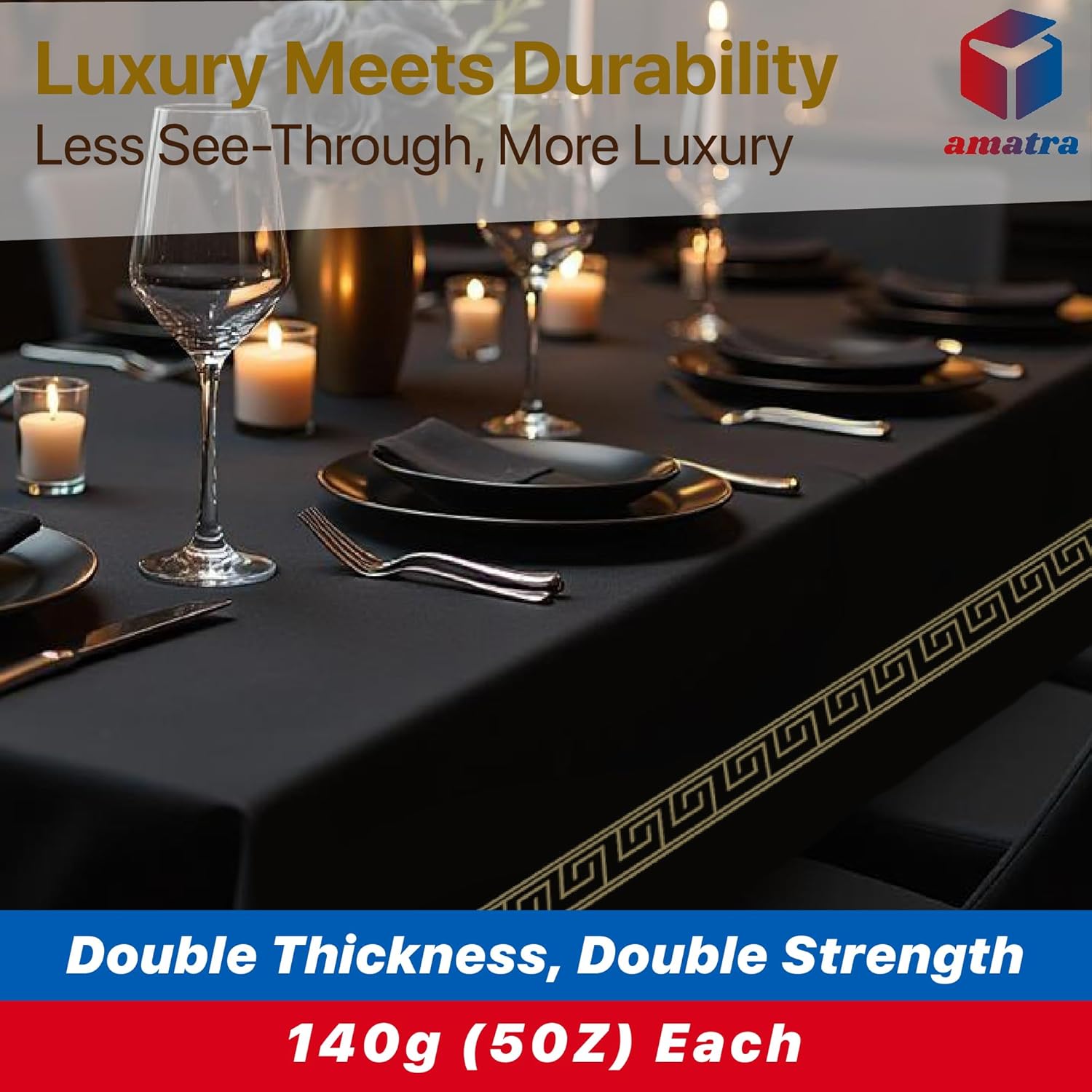 4-Pack Premium Disposable Tablecloths 54x108 Black Gold Margin