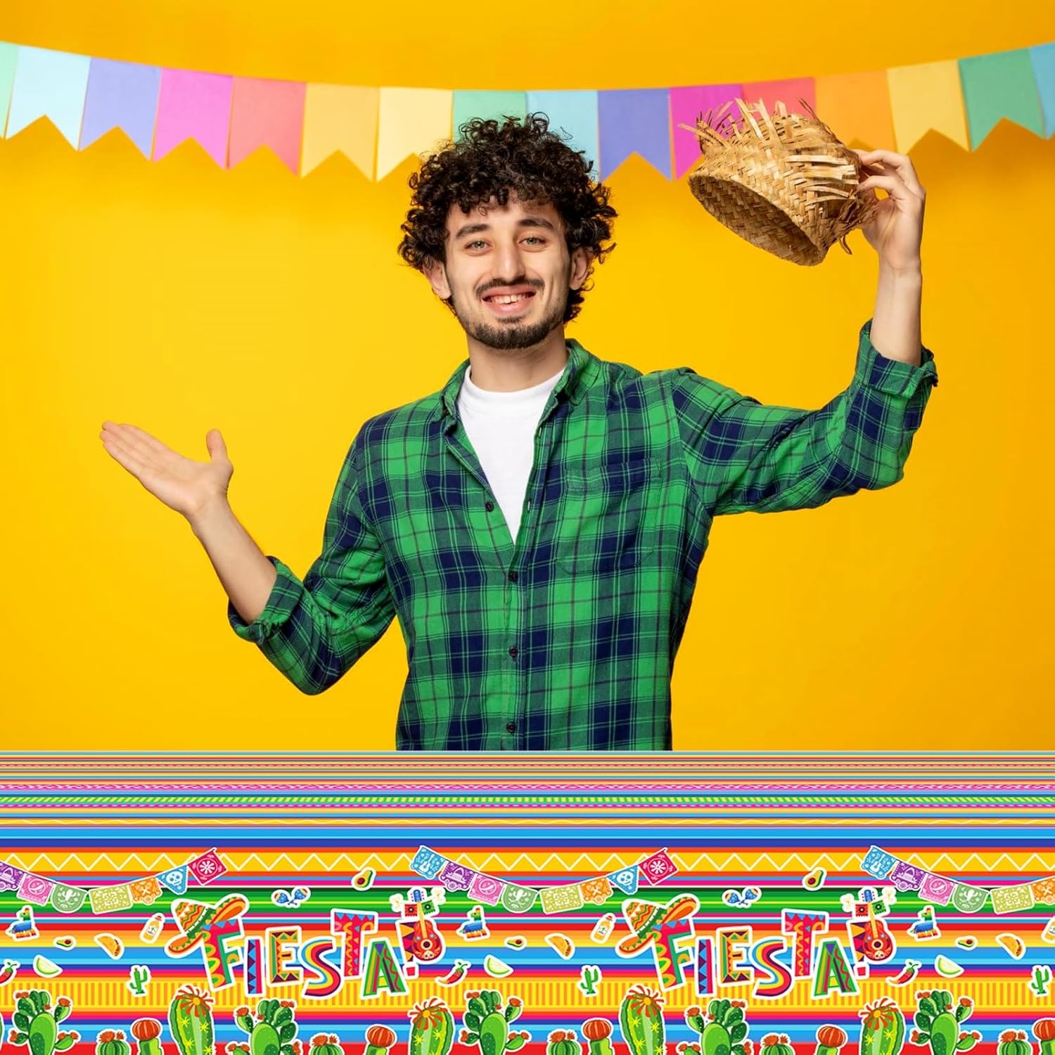 YVAINE 3 Piece Mexican Fiesta Tablecloths 51x86 Inch