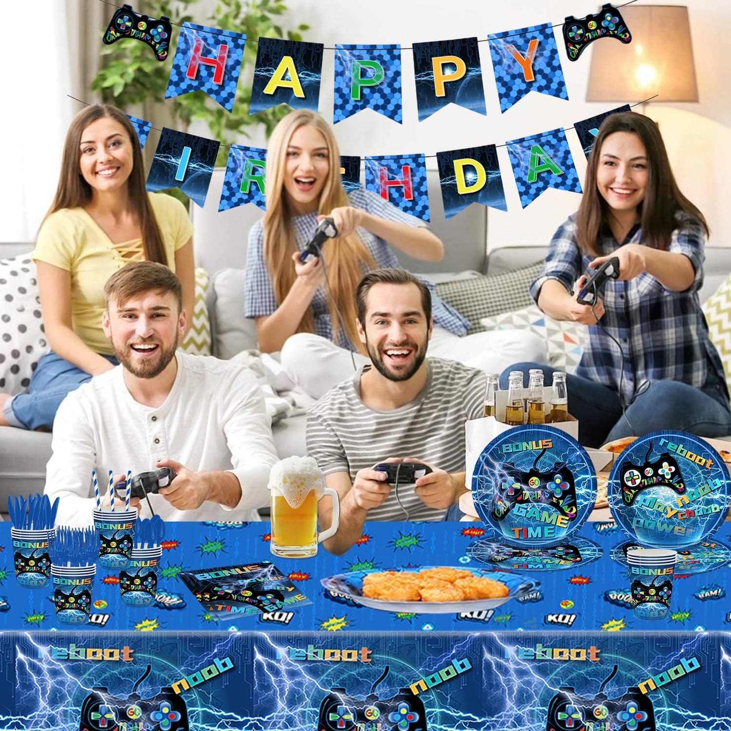 Video Game Birthday Decorations Set 134pcs Gamer Party Supplies