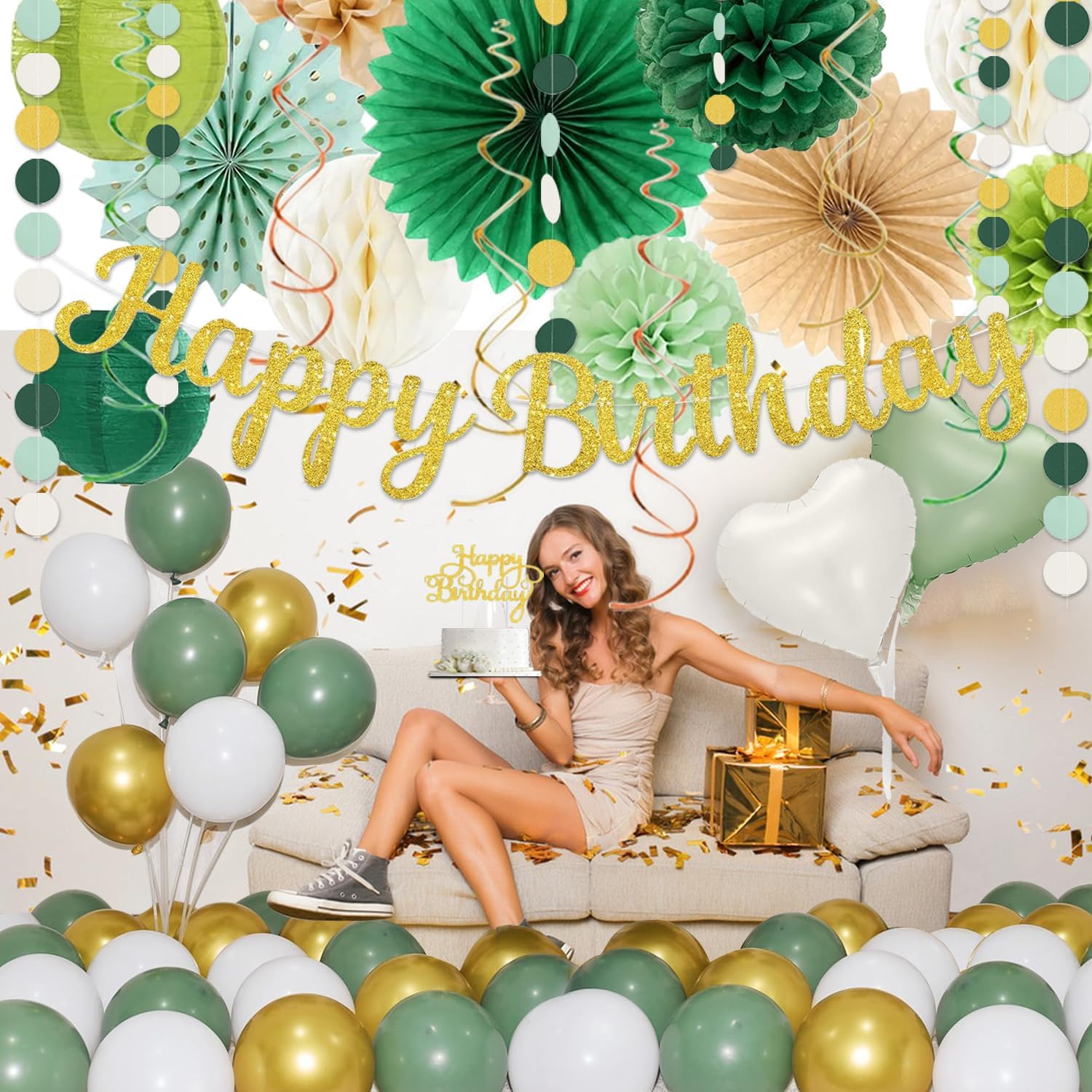 Sage Green Gold Birthday Decor Kit for Parties
