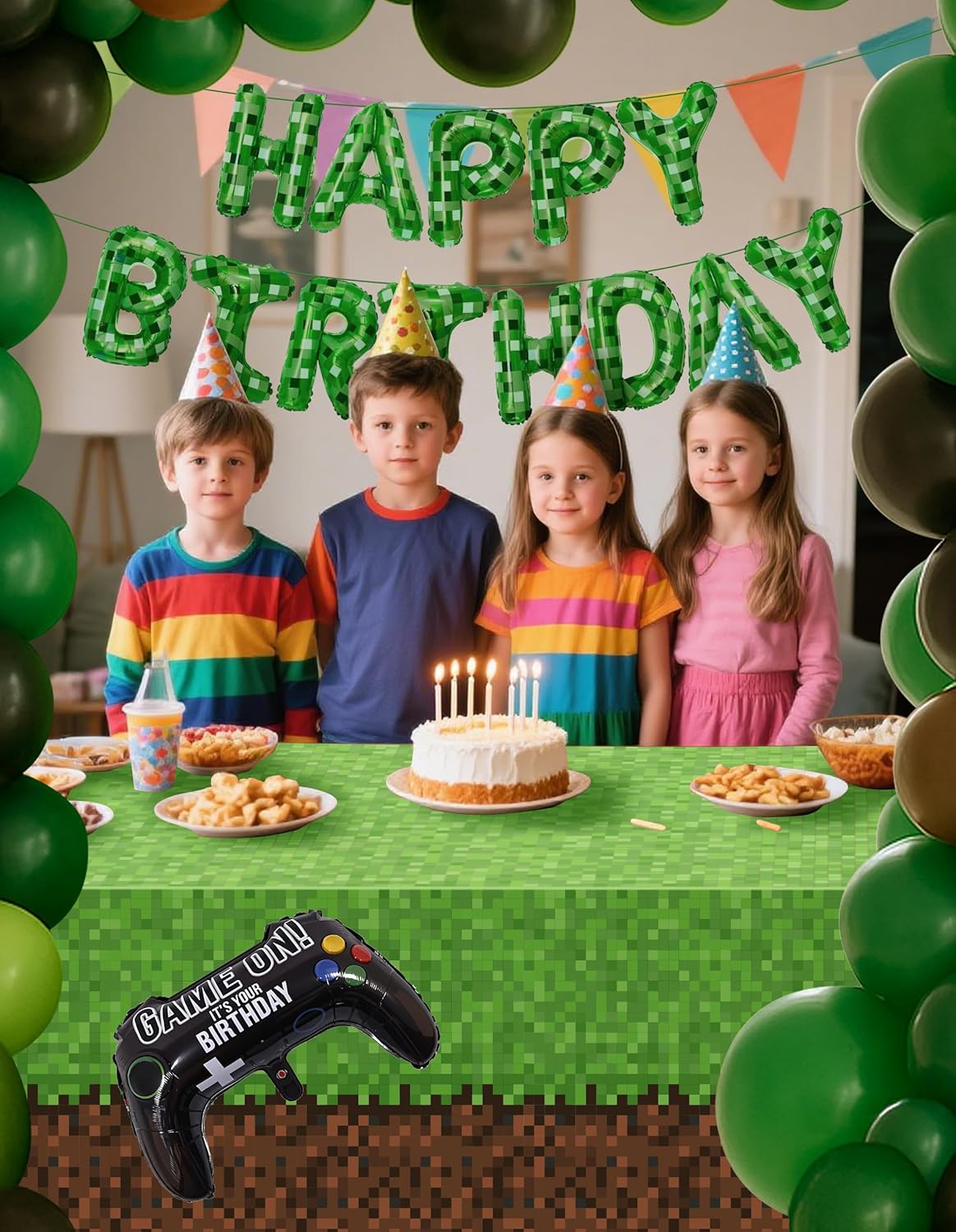 148Pcs Pixel Miner Game Themed Party Decor Kit