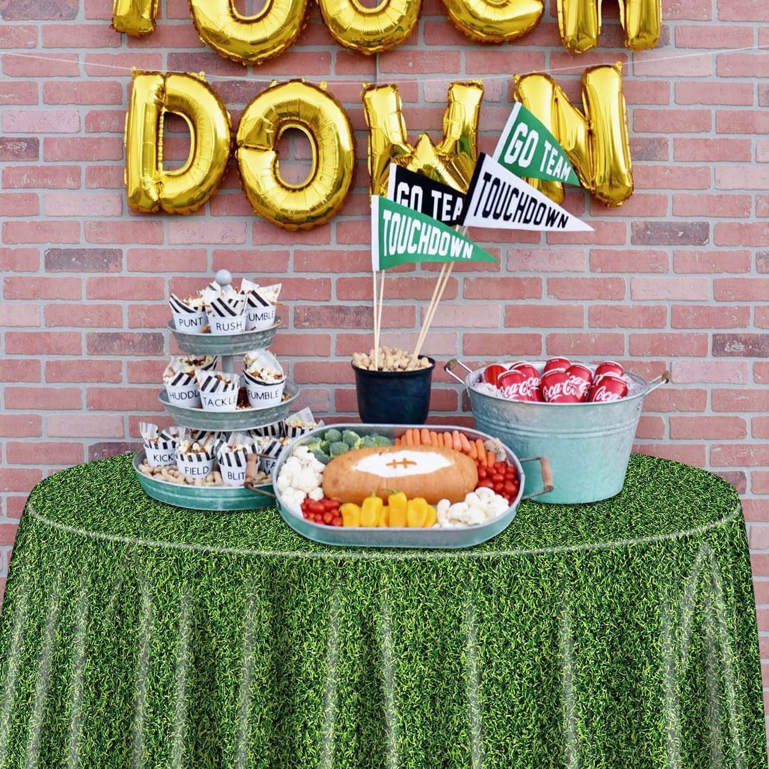 9 Pcs Green Grass Tablecovers Soccer Party Decorations 84x84 Inch