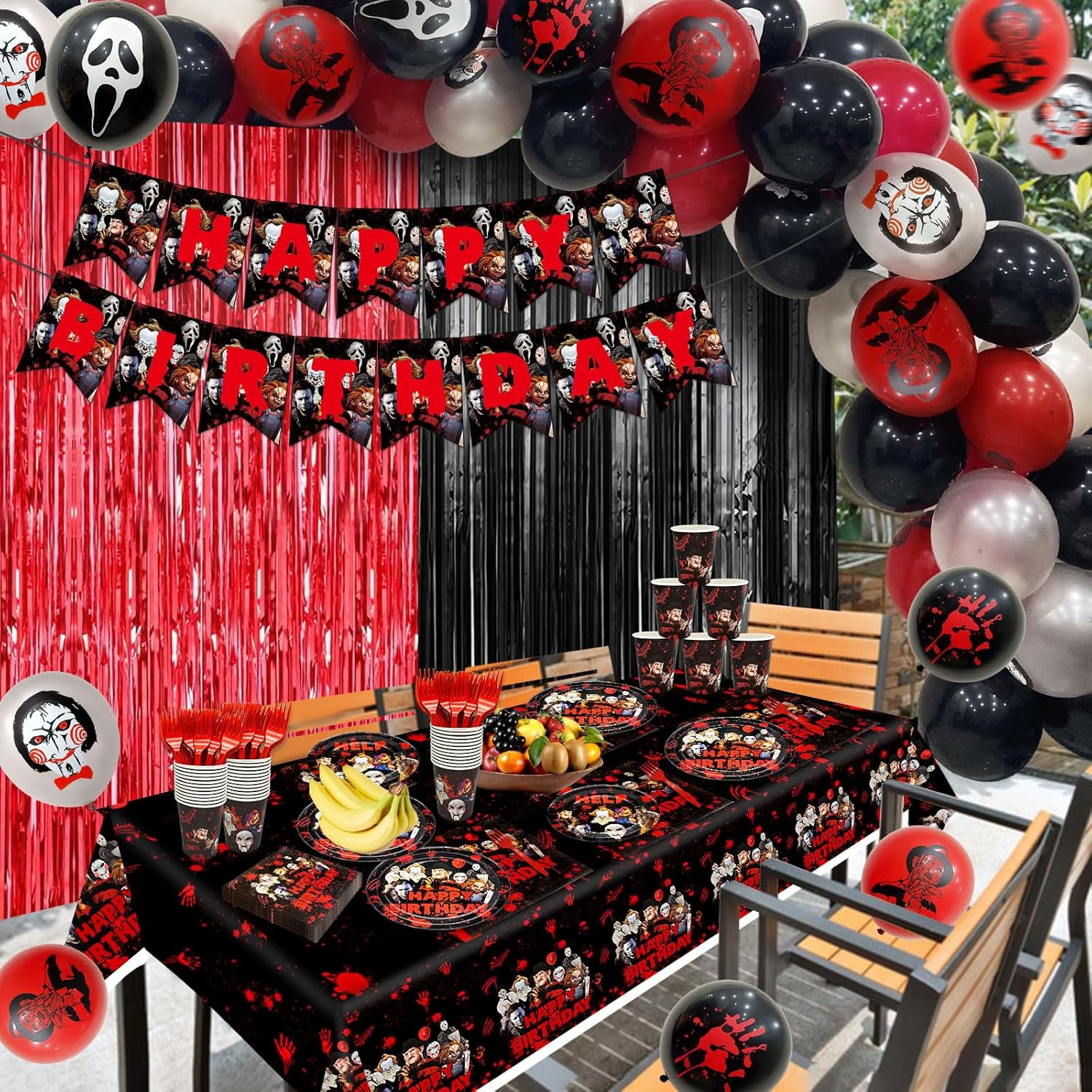 164 Pcs Horror Birthday Party Decorations Set