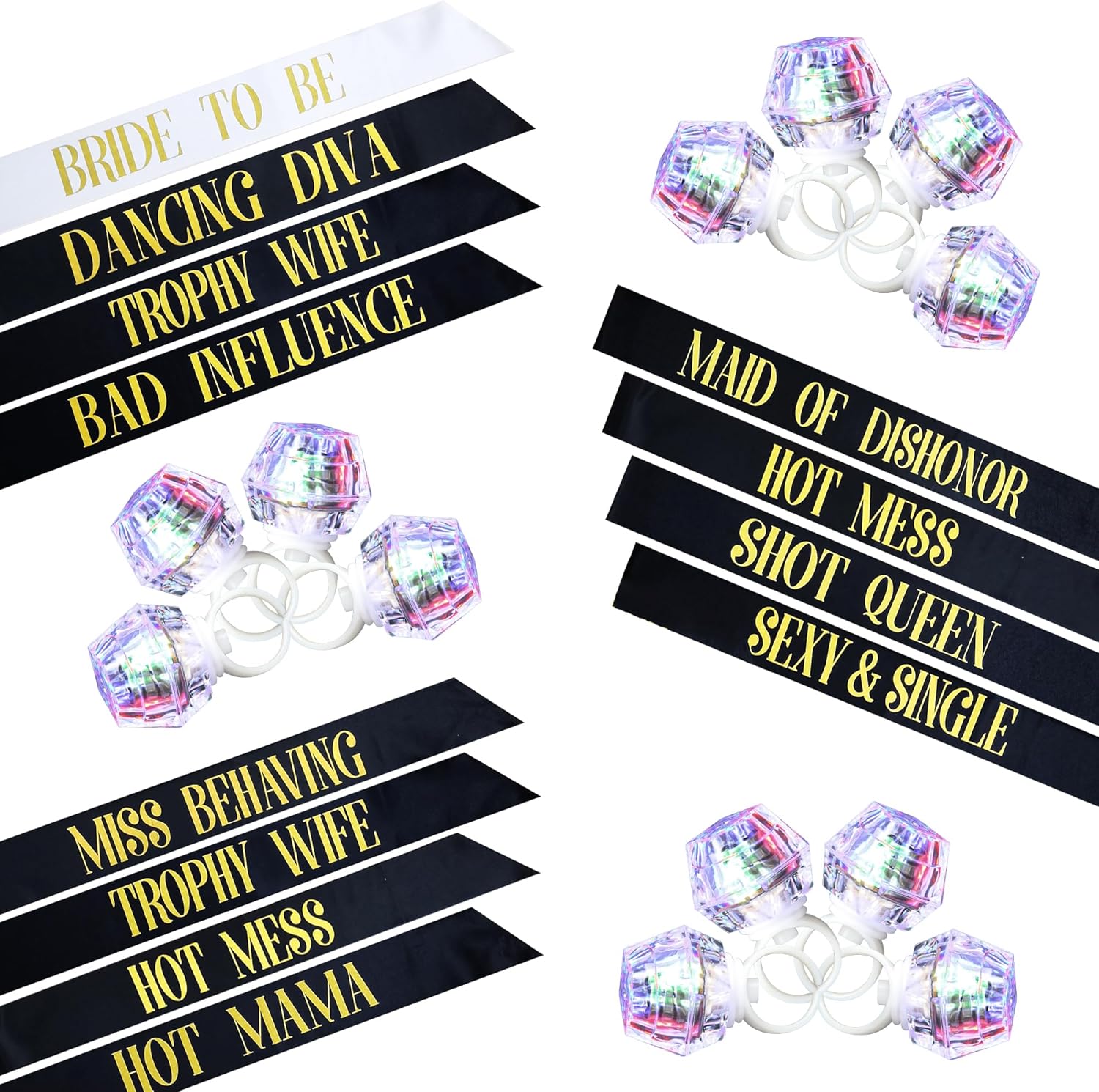 KatchOn Bachelorette Sashes and LED Rings Pack of 24