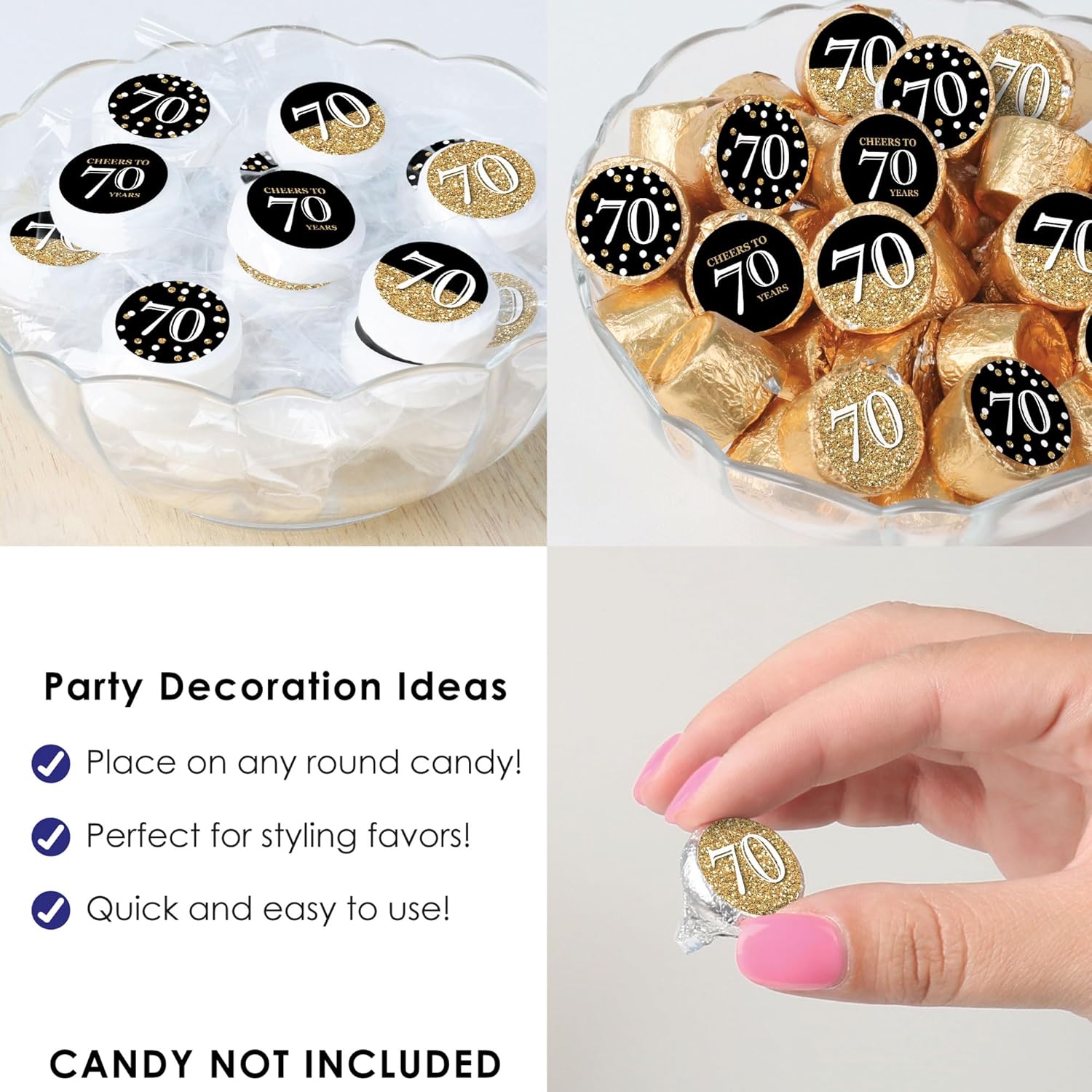 Big Dot of Happiness 70th Birthday Gold Candy Stickers
