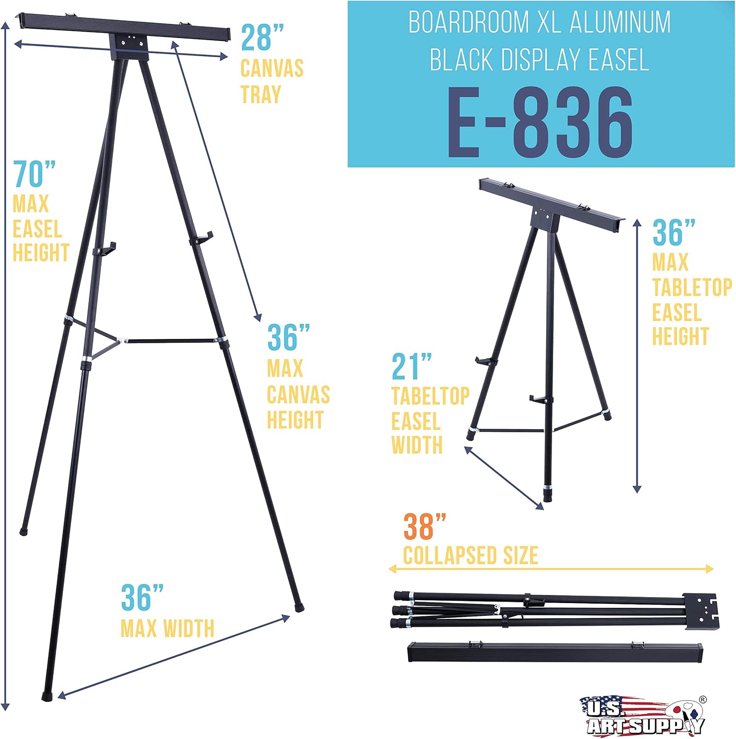 US Art Supply 70 High XL Black Aluminum Flip Chart Easel