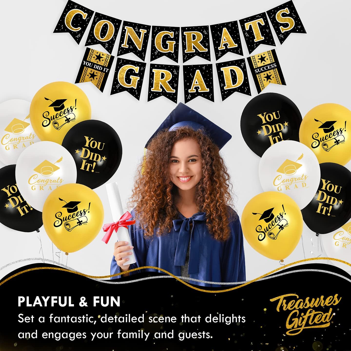 Gold Graduation Balloons 12 Pack - Class of 2025 Decorations