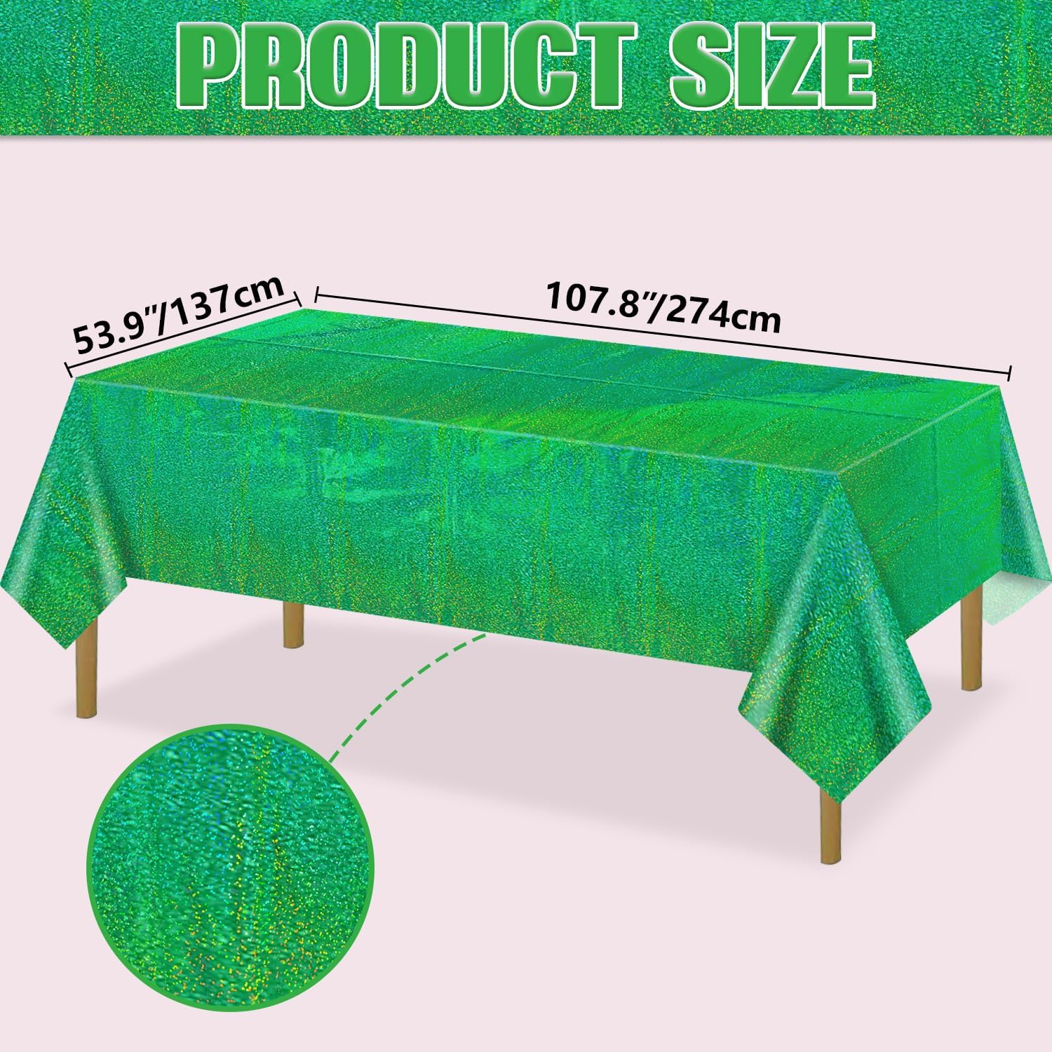 4Pcs Green Holographic Tablecloths for Parties and Decor