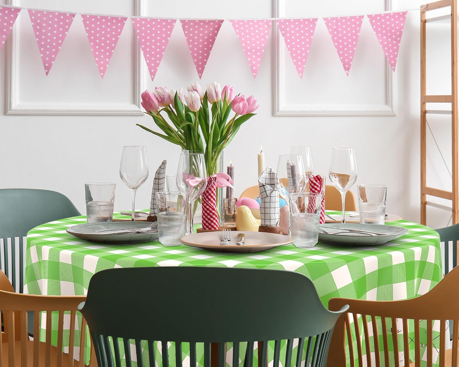 Disposable Checkered Round Table Cover 84 Gingham Plaid Tablecloth 12 Pack