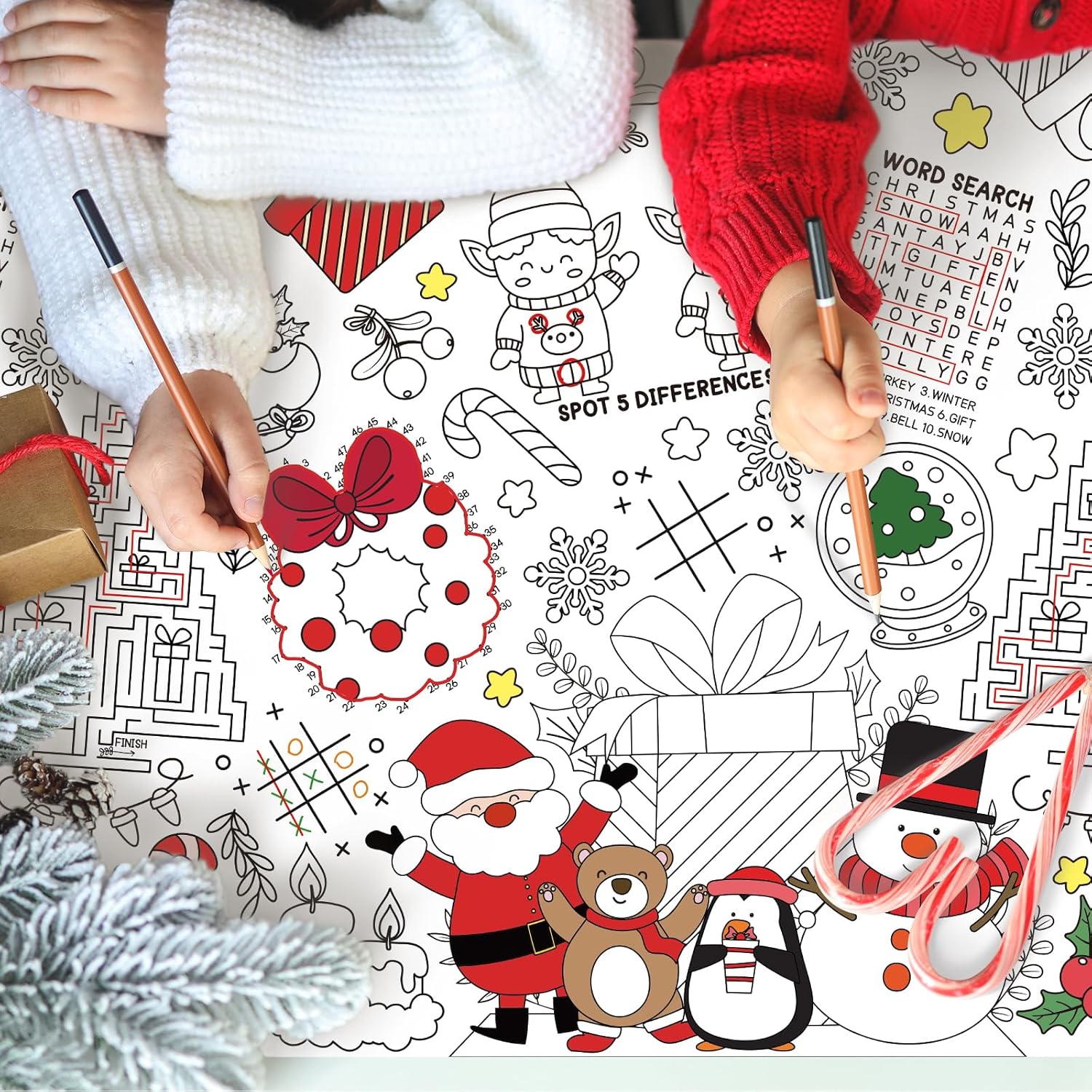 Gatherfun Christmas Coloring Tablecloth with Poster 54x88in