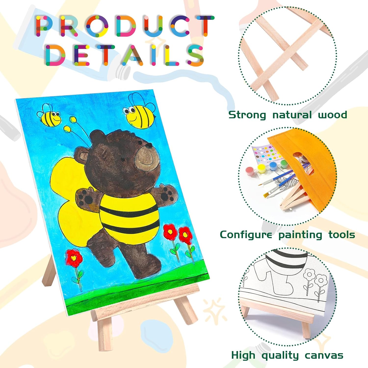 12 Sets Printed Canvas Paint Art Easel Set for Kids and Adults