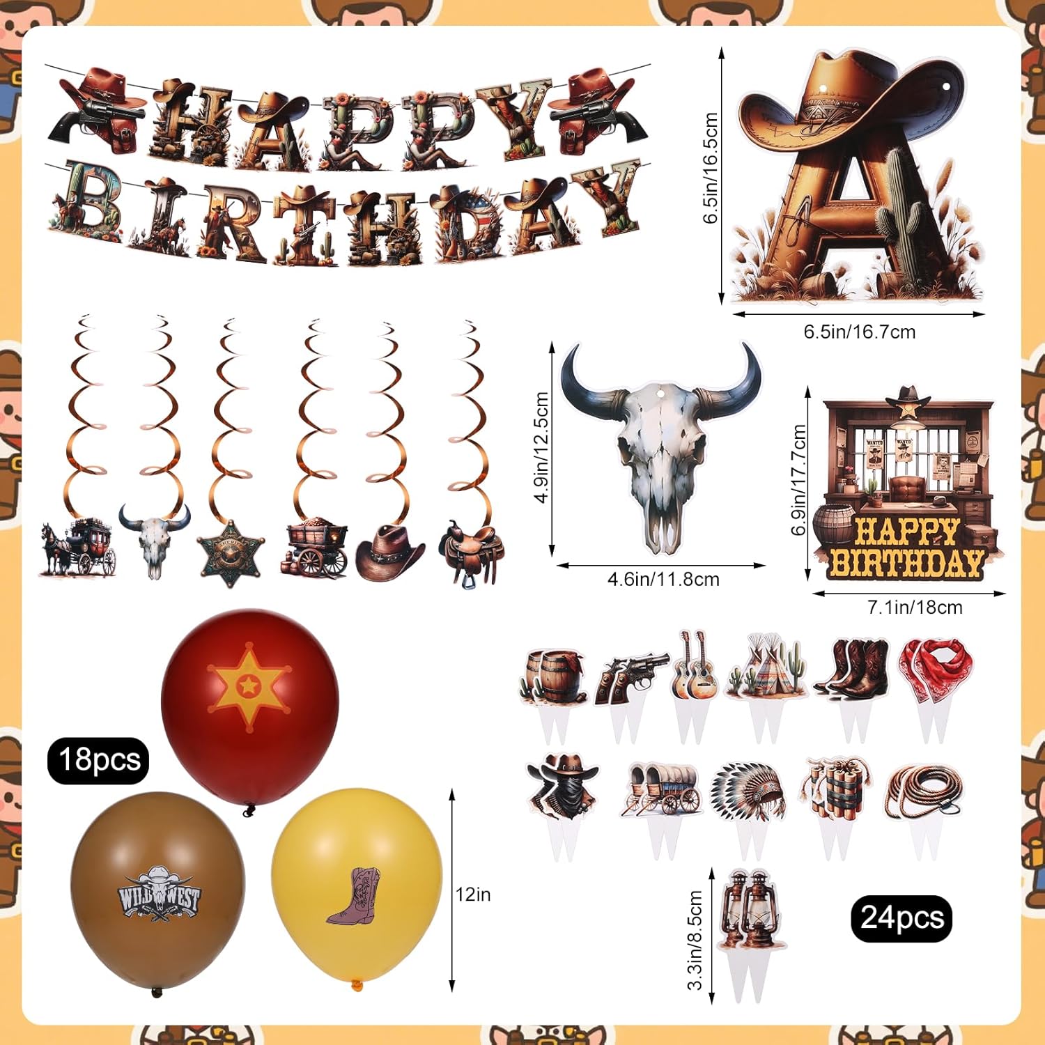 51 Pcs Western Cowboy Party Decorations Set