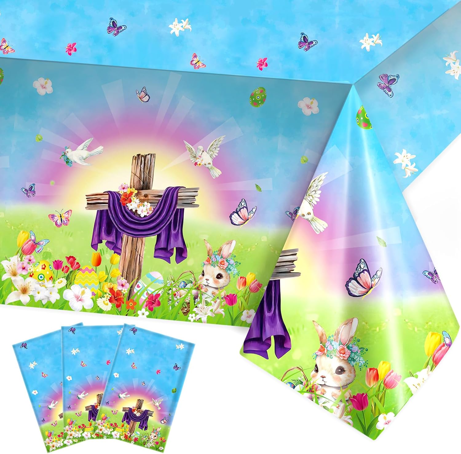 HOWAF 3pcs He is Risen Easter Tablecloth for Spring Celebration