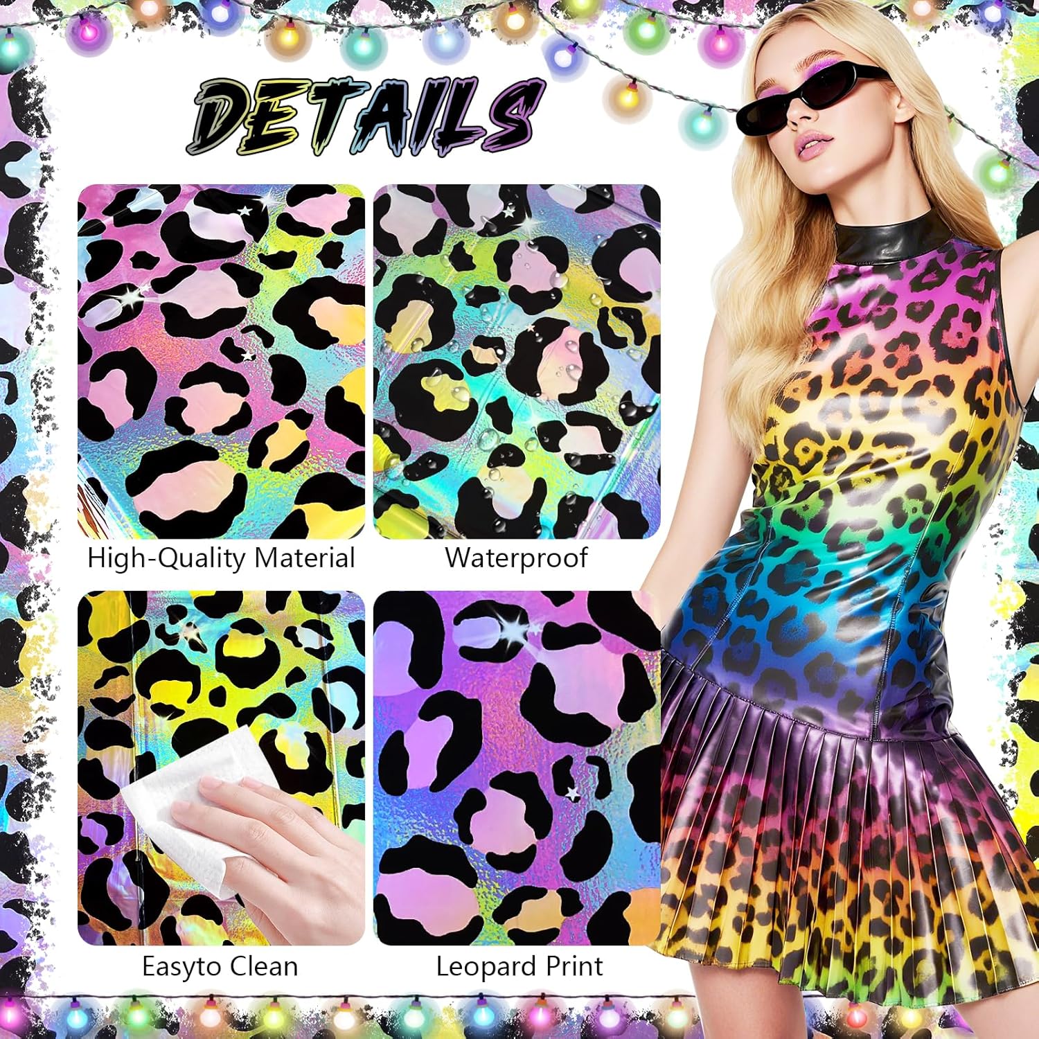 2 Pack Colorful Leopard Print Holography Tablecloth
