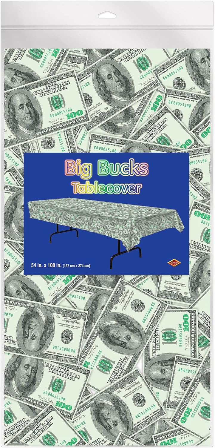 Beistle Big Bucks Rectangular Table Cover Casino Theme