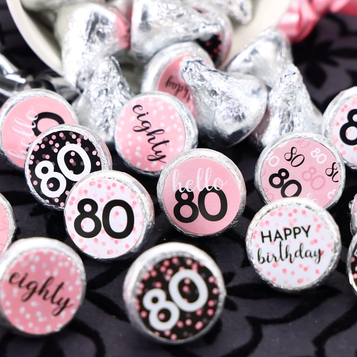 Pink 80th Birthday Party Favor Stickers 180 Count