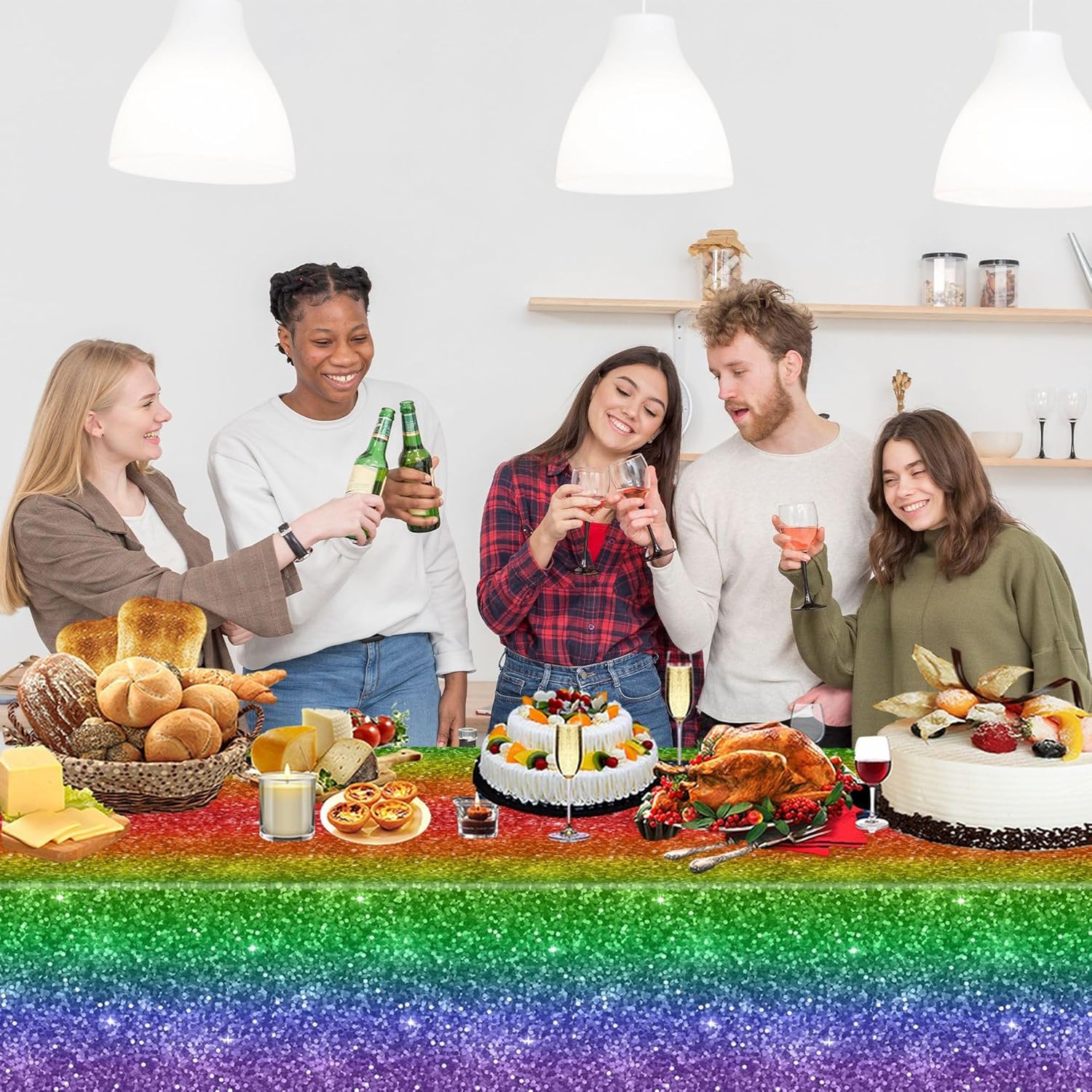 2 Pcs Rainbow Tablecloth for Birthday and Gay Pride Events