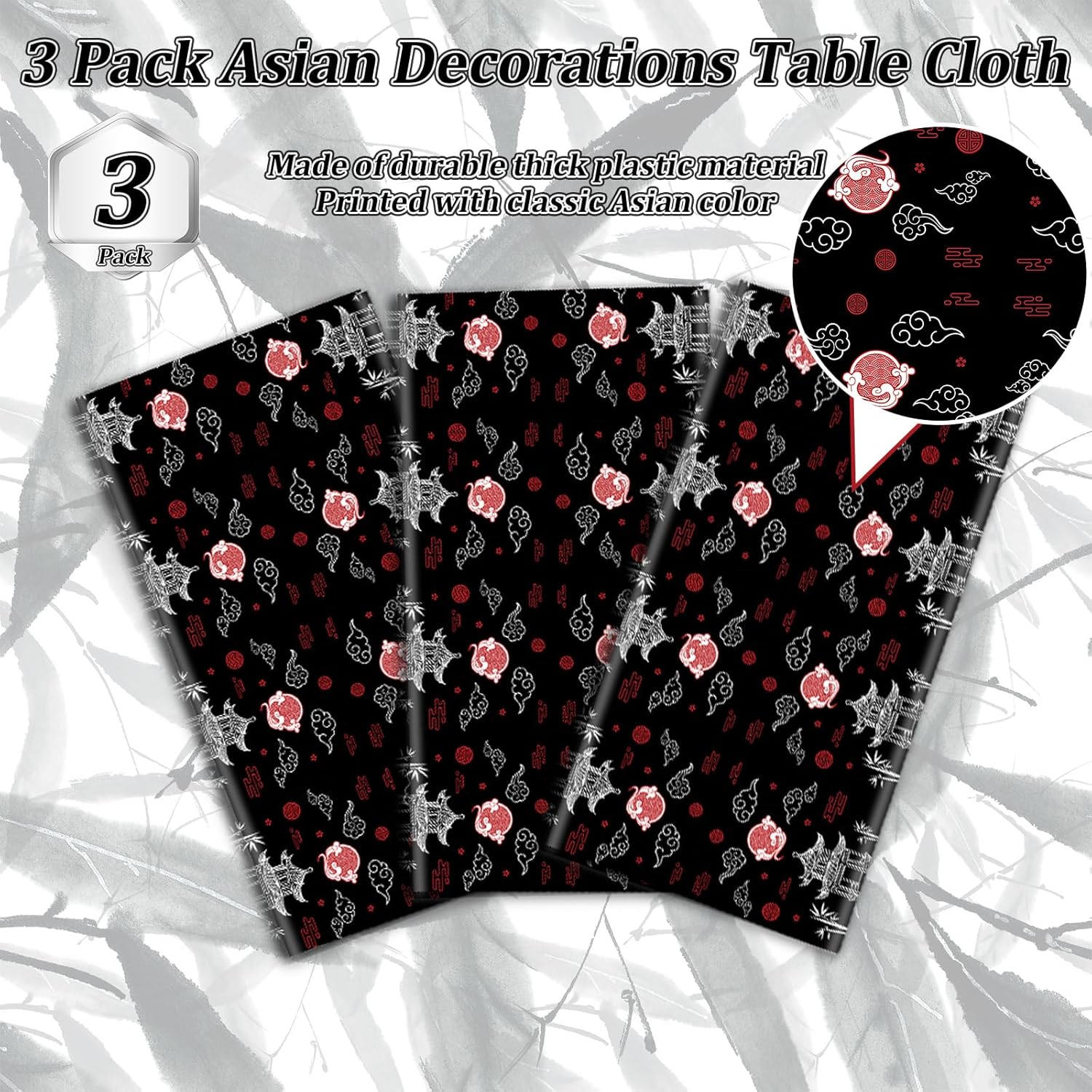 Hibachi Themed Table Covers 3 Pack for Asian Parties Black