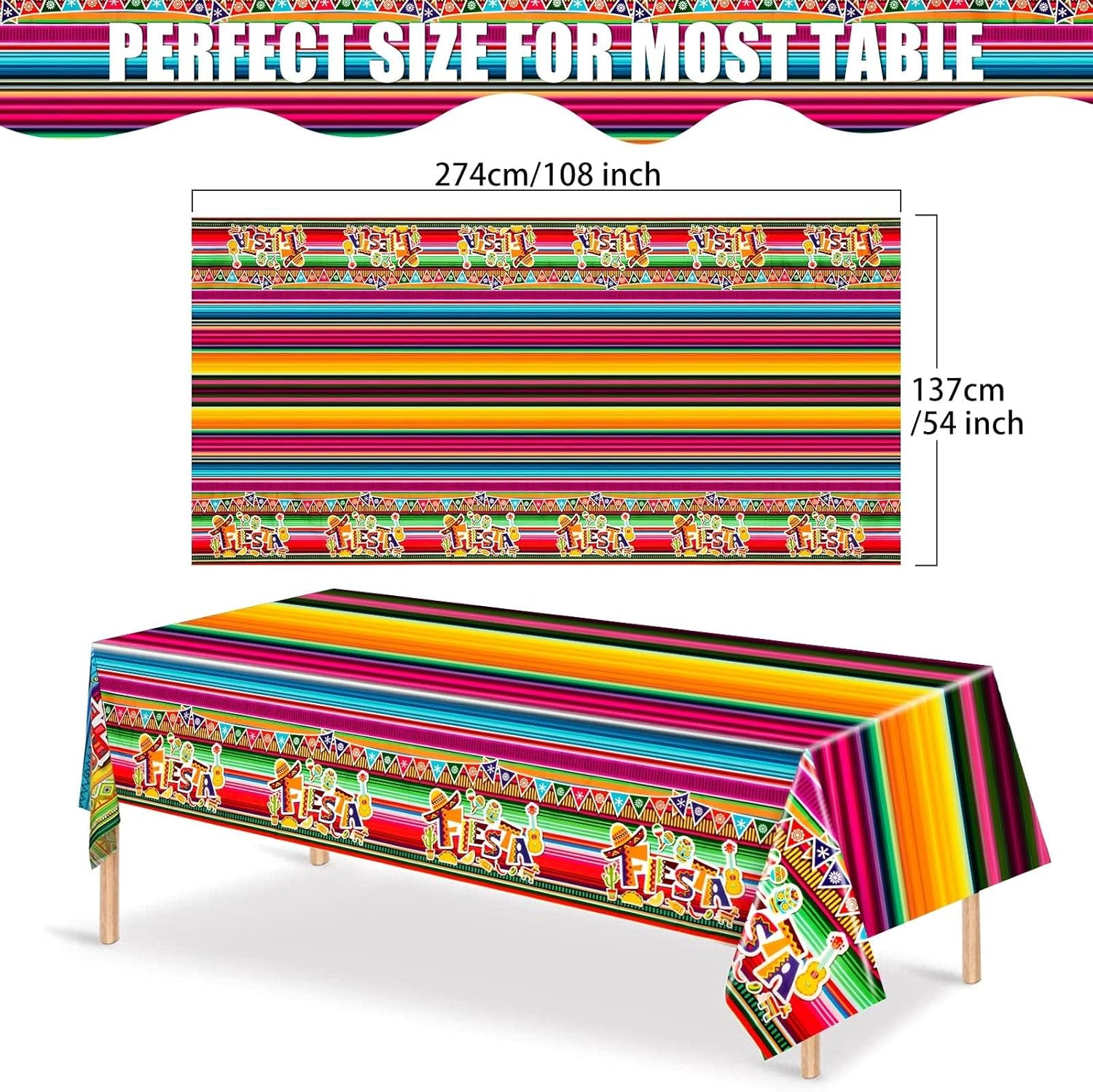 8 Pack Fiesta Tablecloth for Mexican Party Decorations