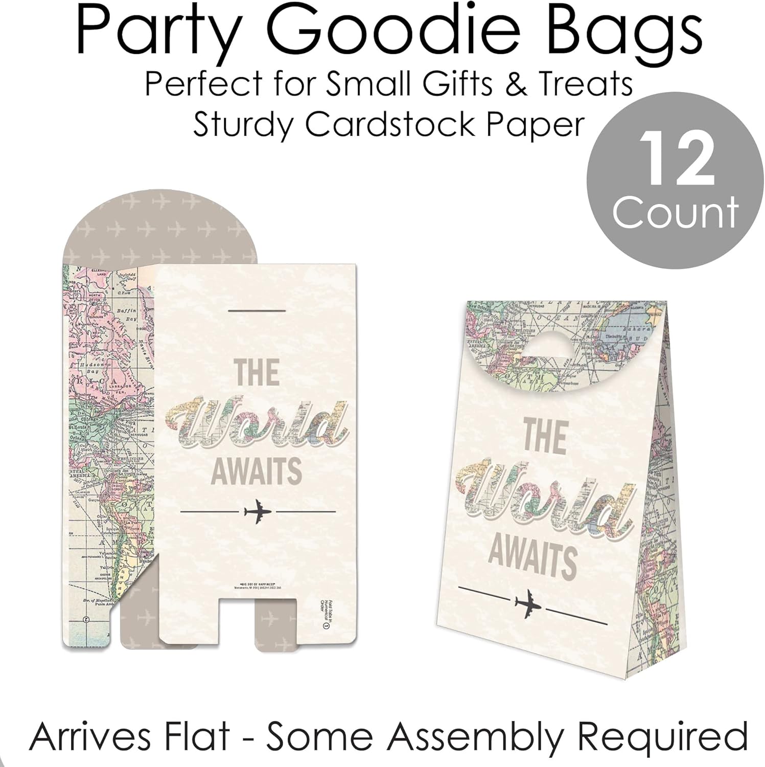 Big Dot of Happiness Travel Themed Gift Favor Bags Set of 12