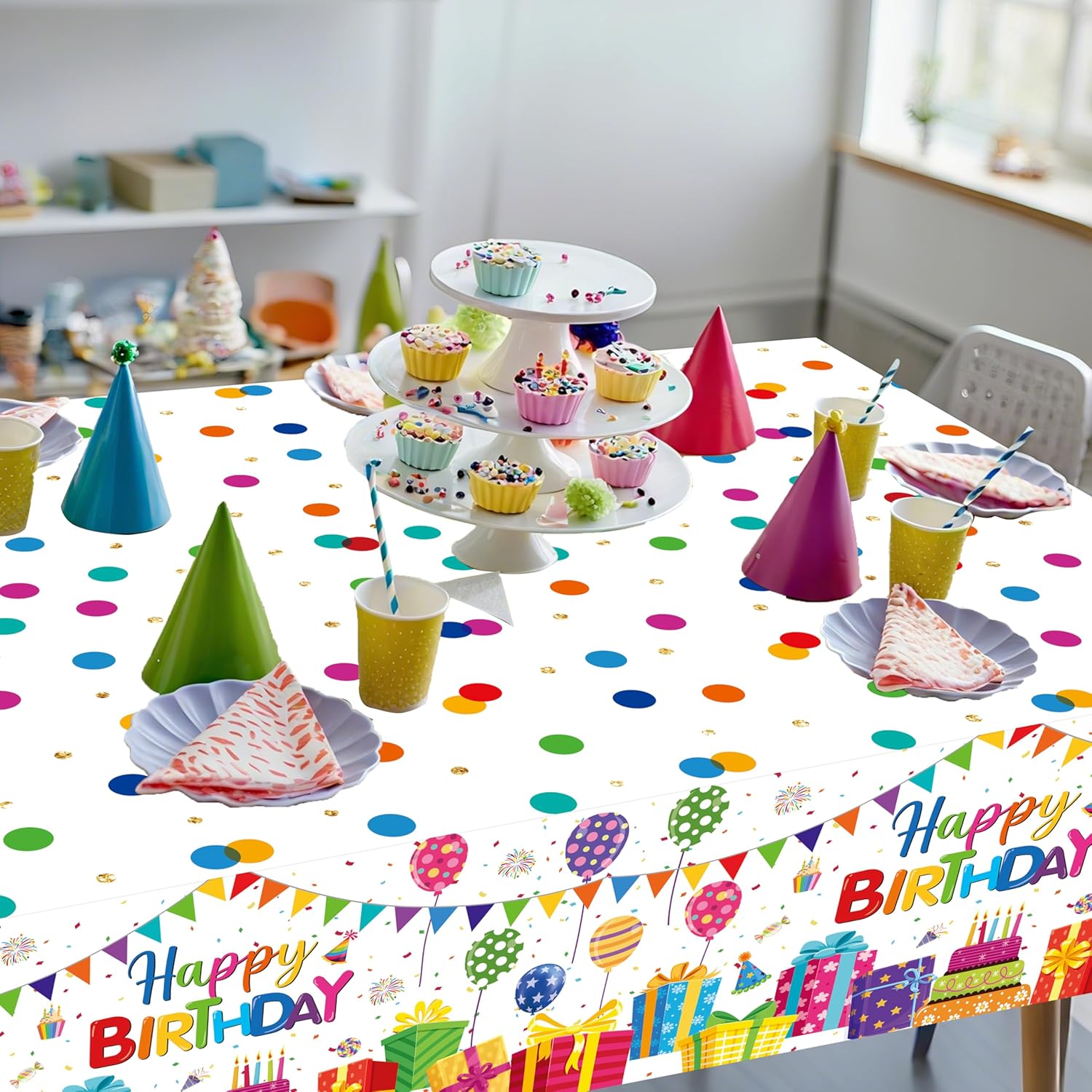 CL Cooper Life Happy Birthday Tablecloths 2Pcs Rainbow Decorations