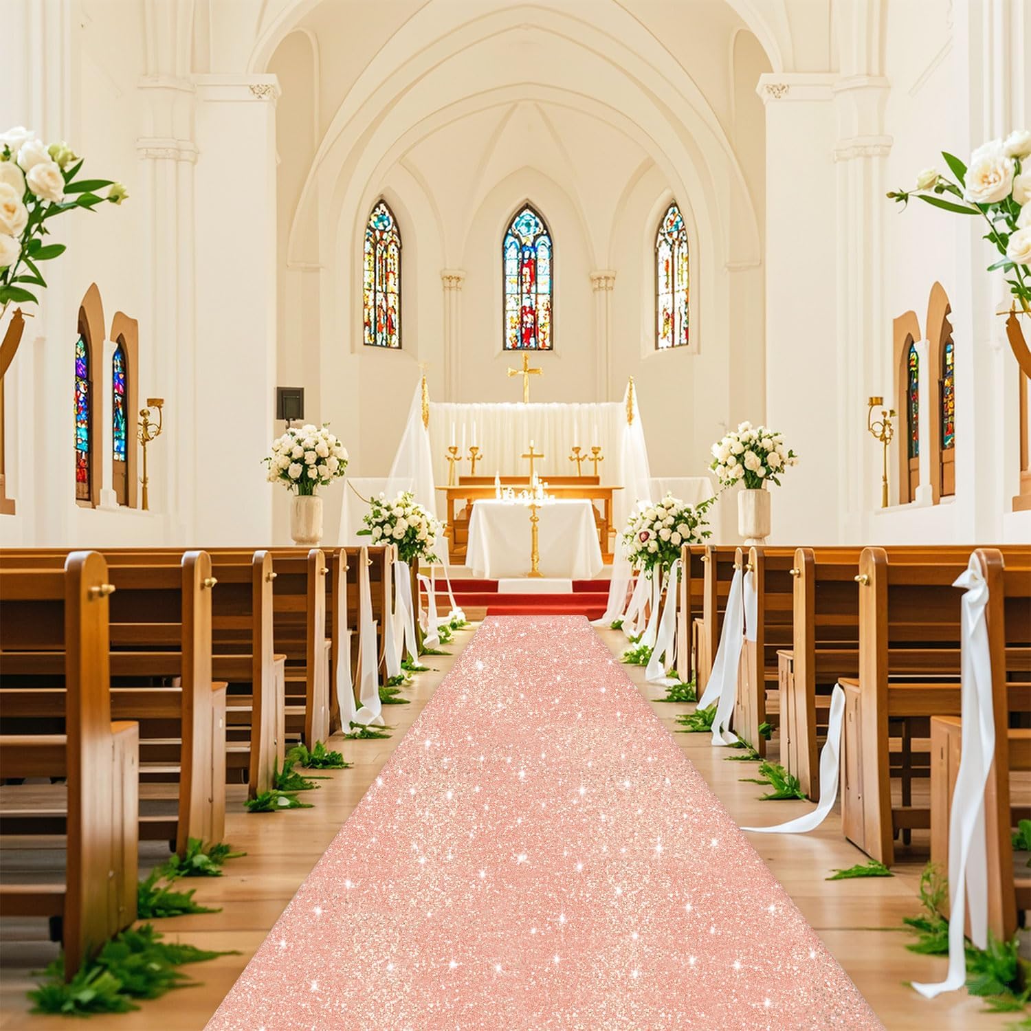 FUHSY Rose Gold Wedding Aisle Runner 4FT x 15FT Glitter Carpet Runner Rug