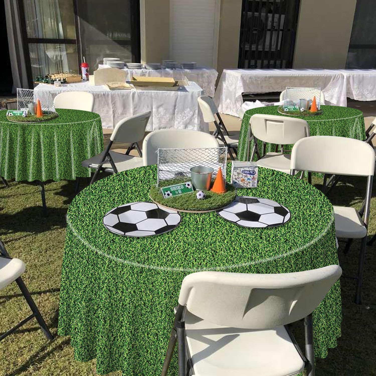 9 Pcs Green Grass Tablecovers Soccer Party Decorations 84x84 Inch