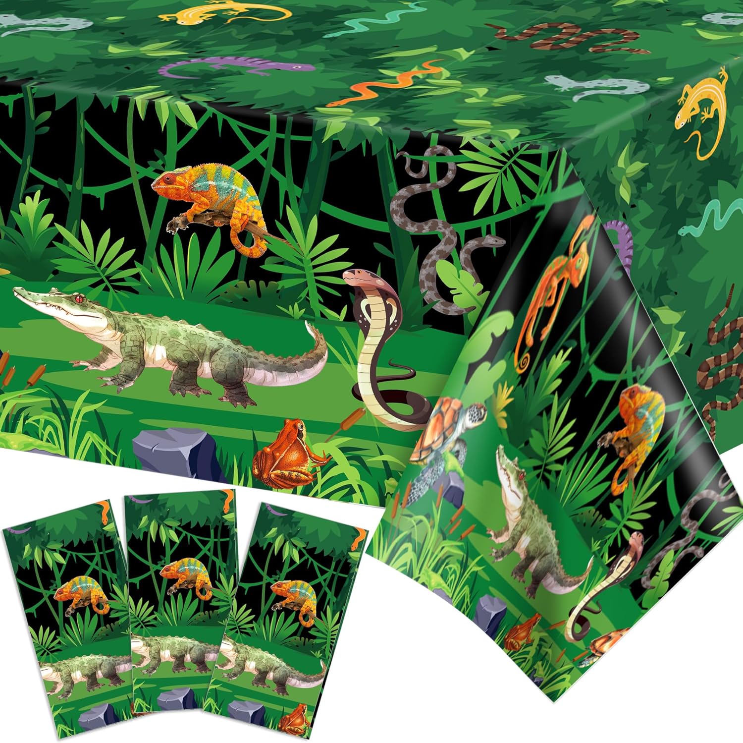 3 Pcs Reptile Swamp Tablecloth for Birthday Party Decor