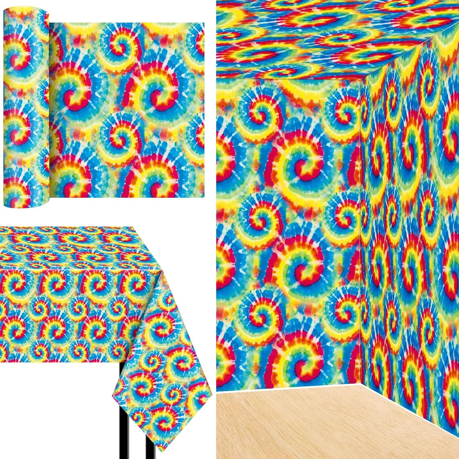 100 Ft Tie Dye Tablecloth Roll Rainbow Swirls Decor