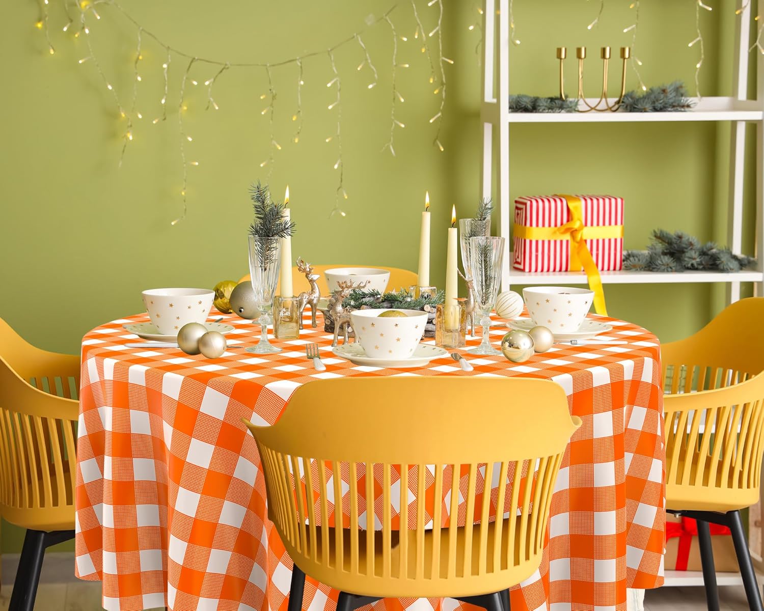 Disposable Checkered Round Table Cover 84 Gingham Plaid Tablecloth 12 Pack