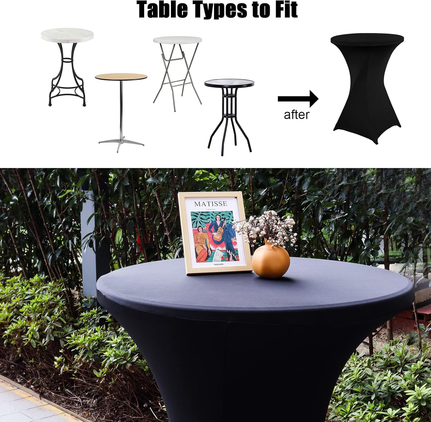 SUNTQ Stretch Black Spandex Cocktail Table Cover 32x43