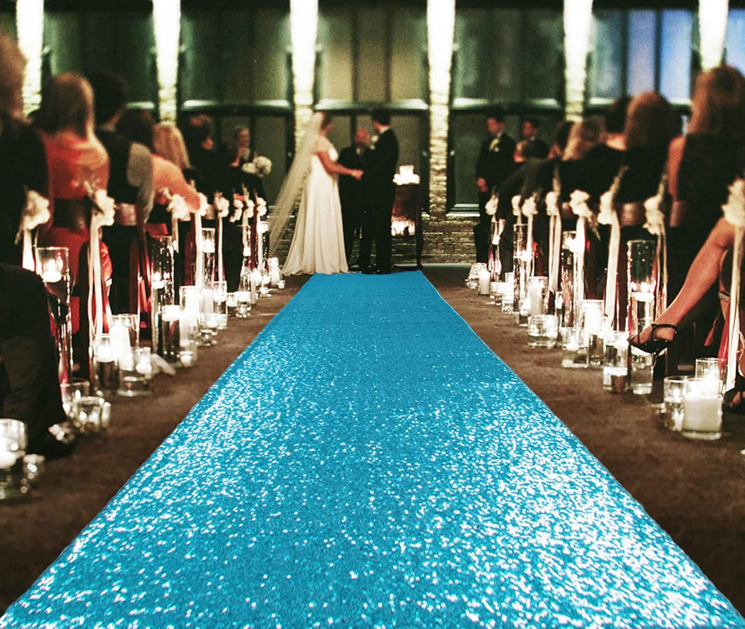 ShiDianYi Aisle Runner - Turquoise Sequin 2FTx15FT Bride Walkway for Wedding Graduation Ceremony