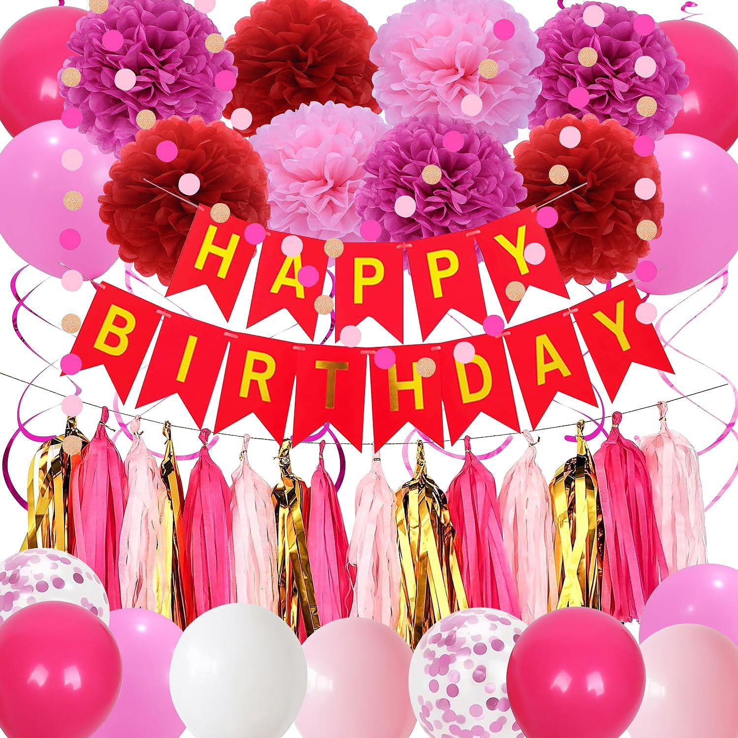 Hot Pink Birthday Decor Kit for Girls and Women