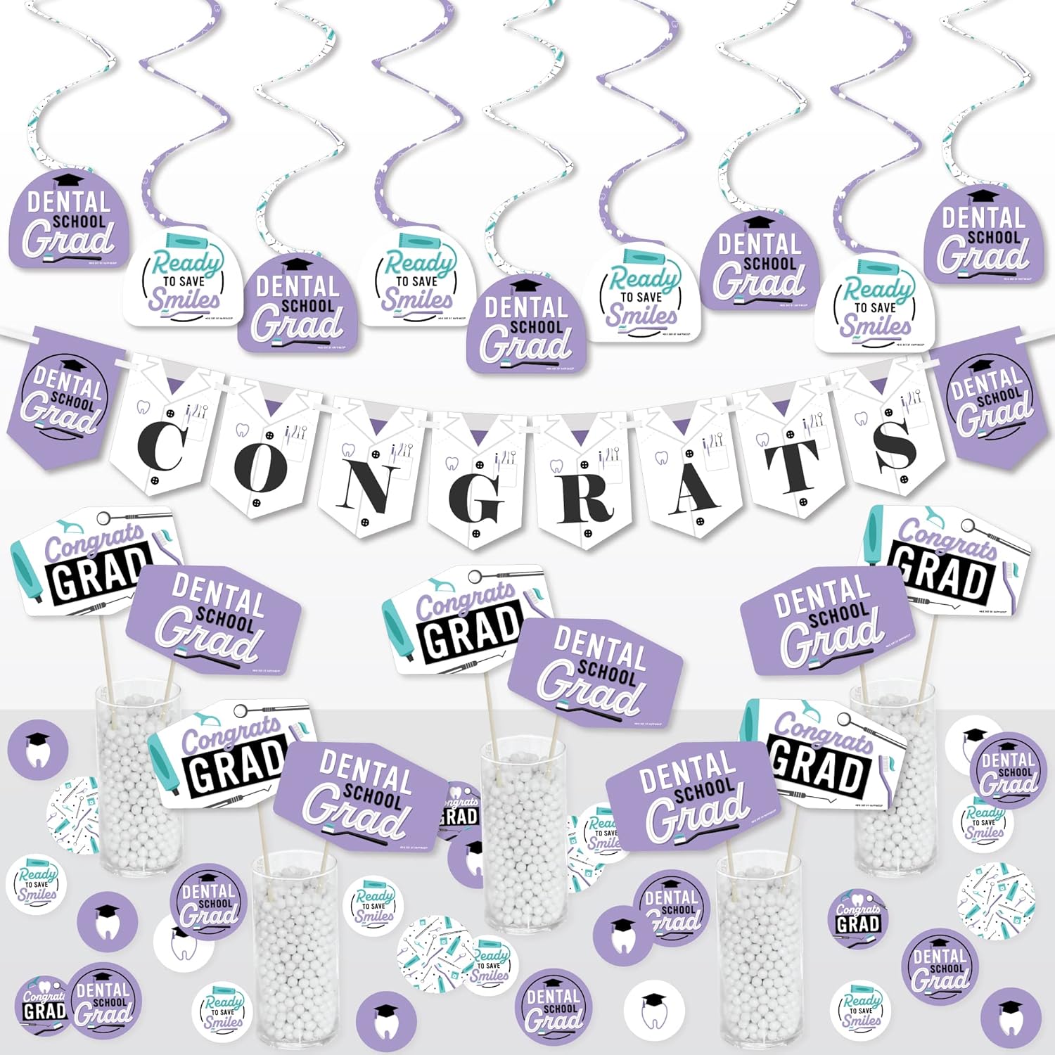 Dental School Grad Party Decor Kit - 51 Pieces