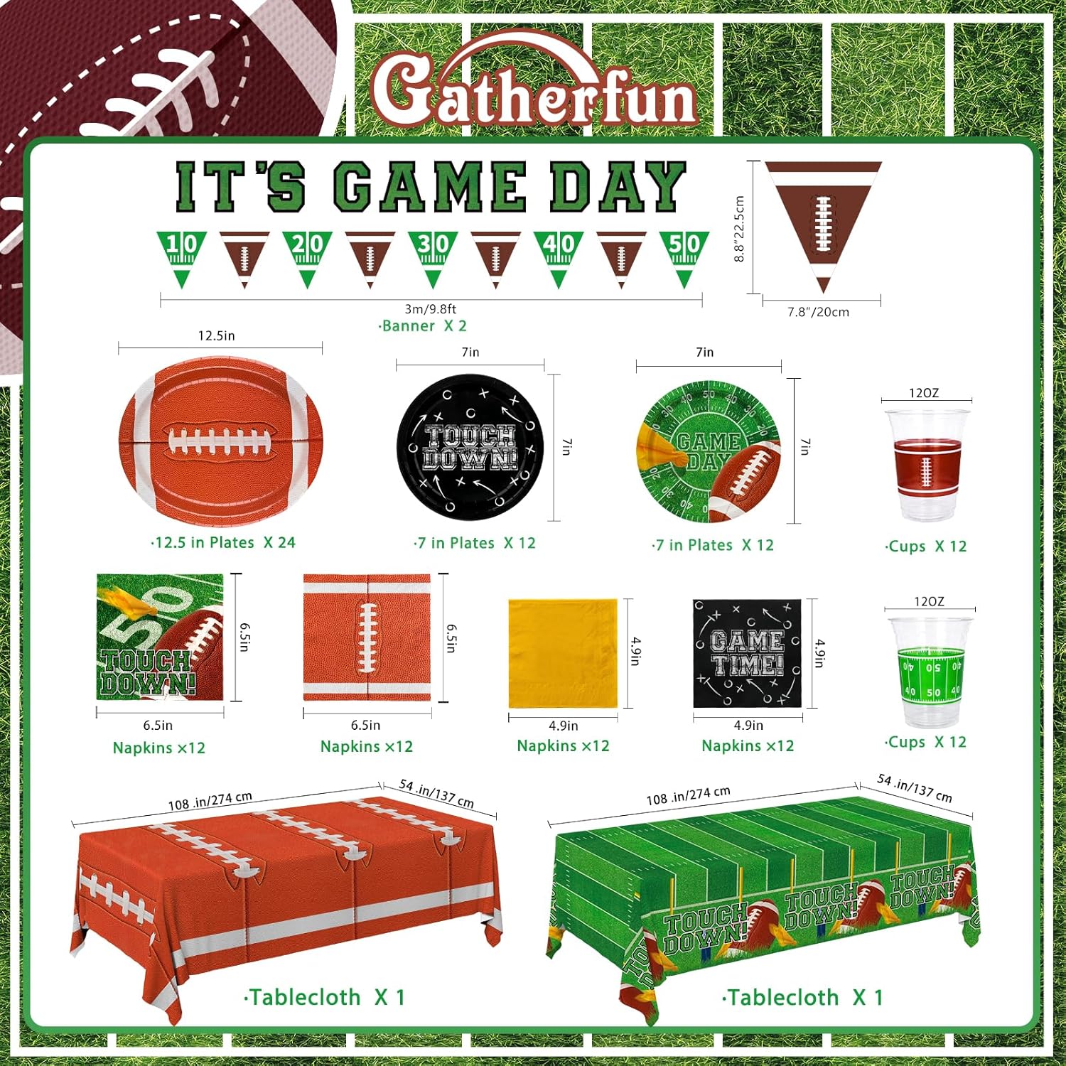 Football Party Supplies Kit for 24 Guests