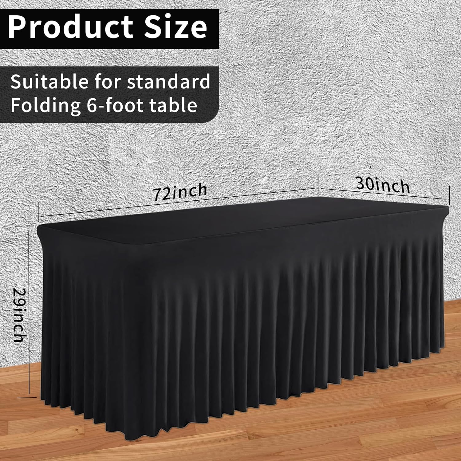 6ft Black Spandex Table Skirt Set for Banquet Tables