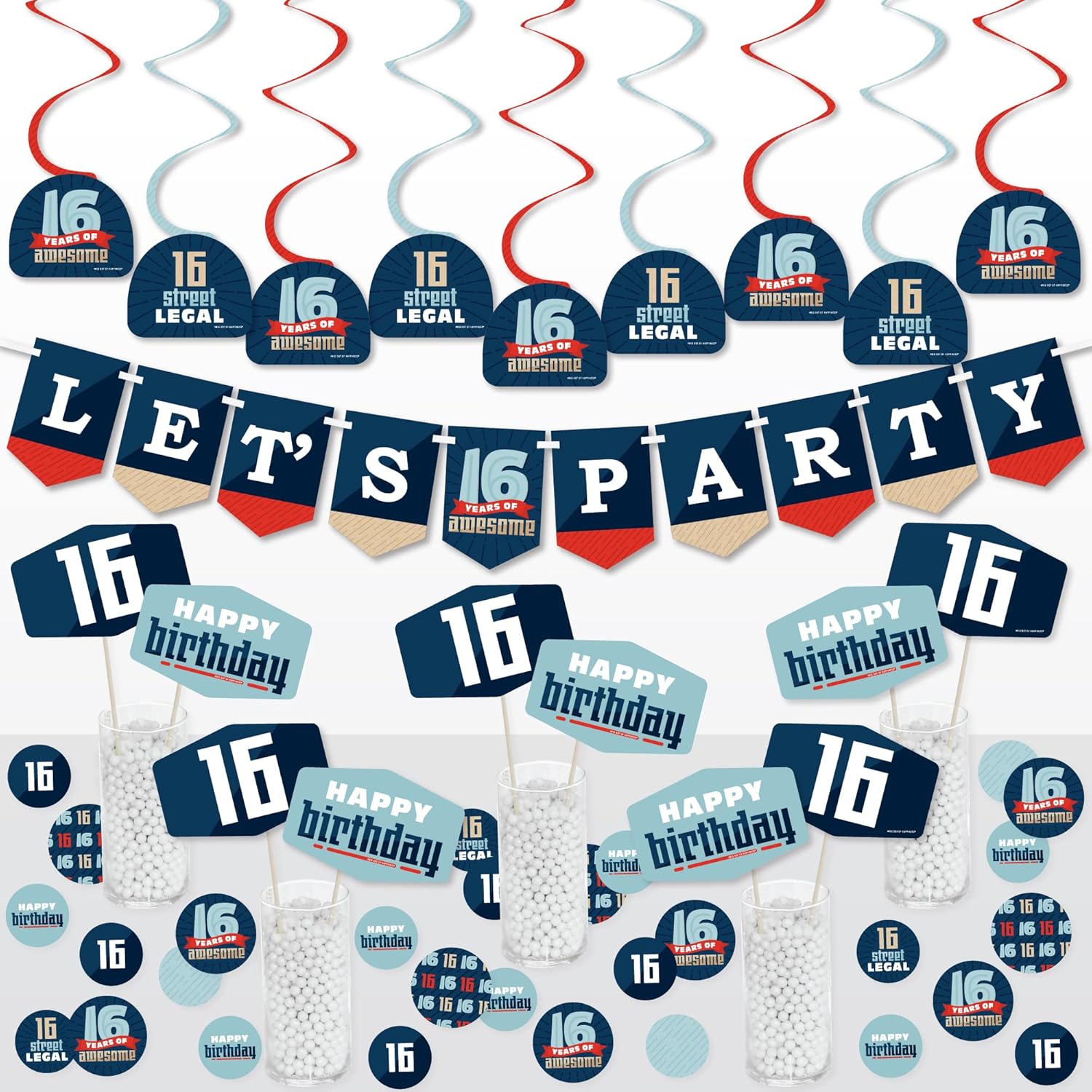 Big Dot of Happiness Boy 16th Birthday Party Decor Kit