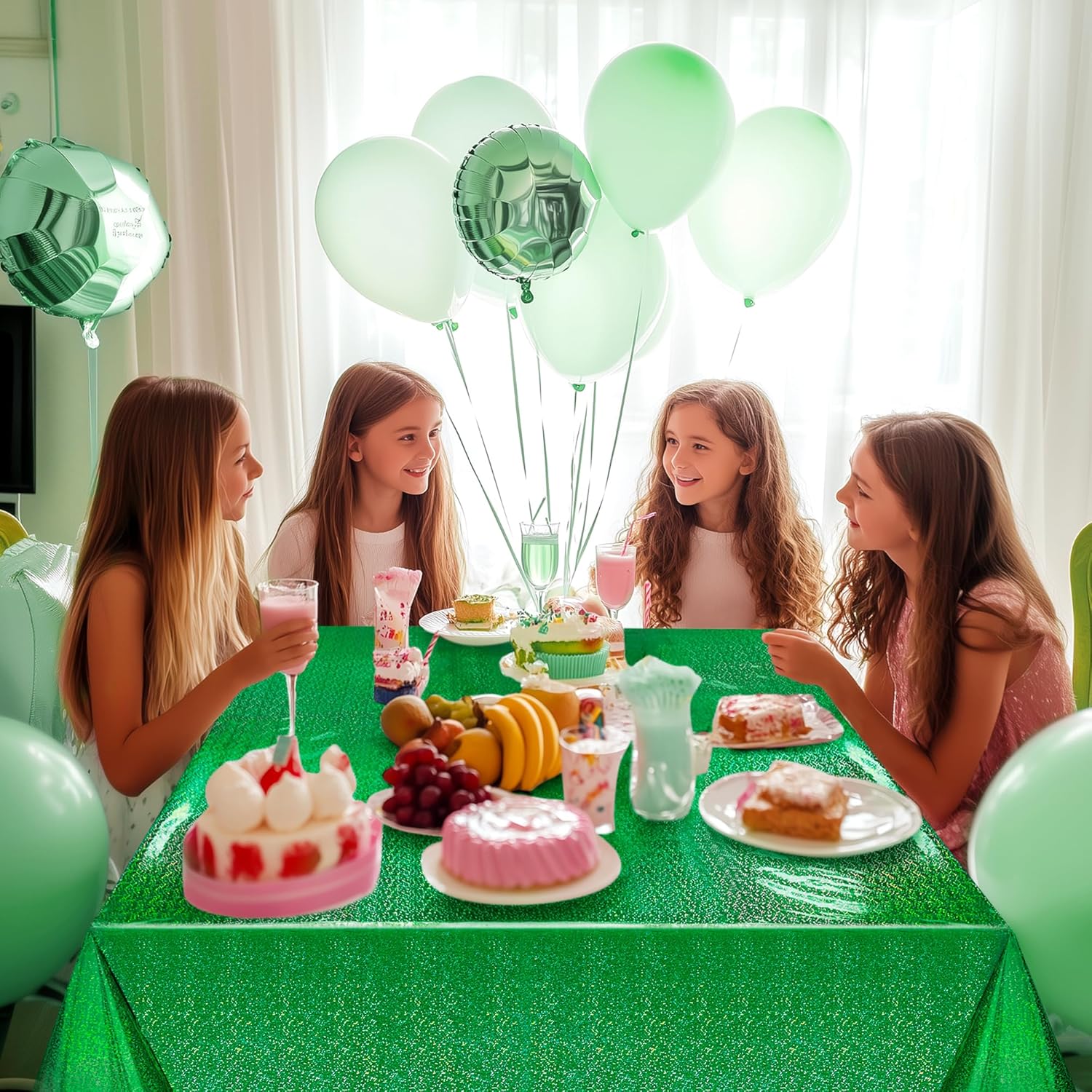 Just Shimmer 2 Pcs Dark Green Holographic Foil Tablecloths