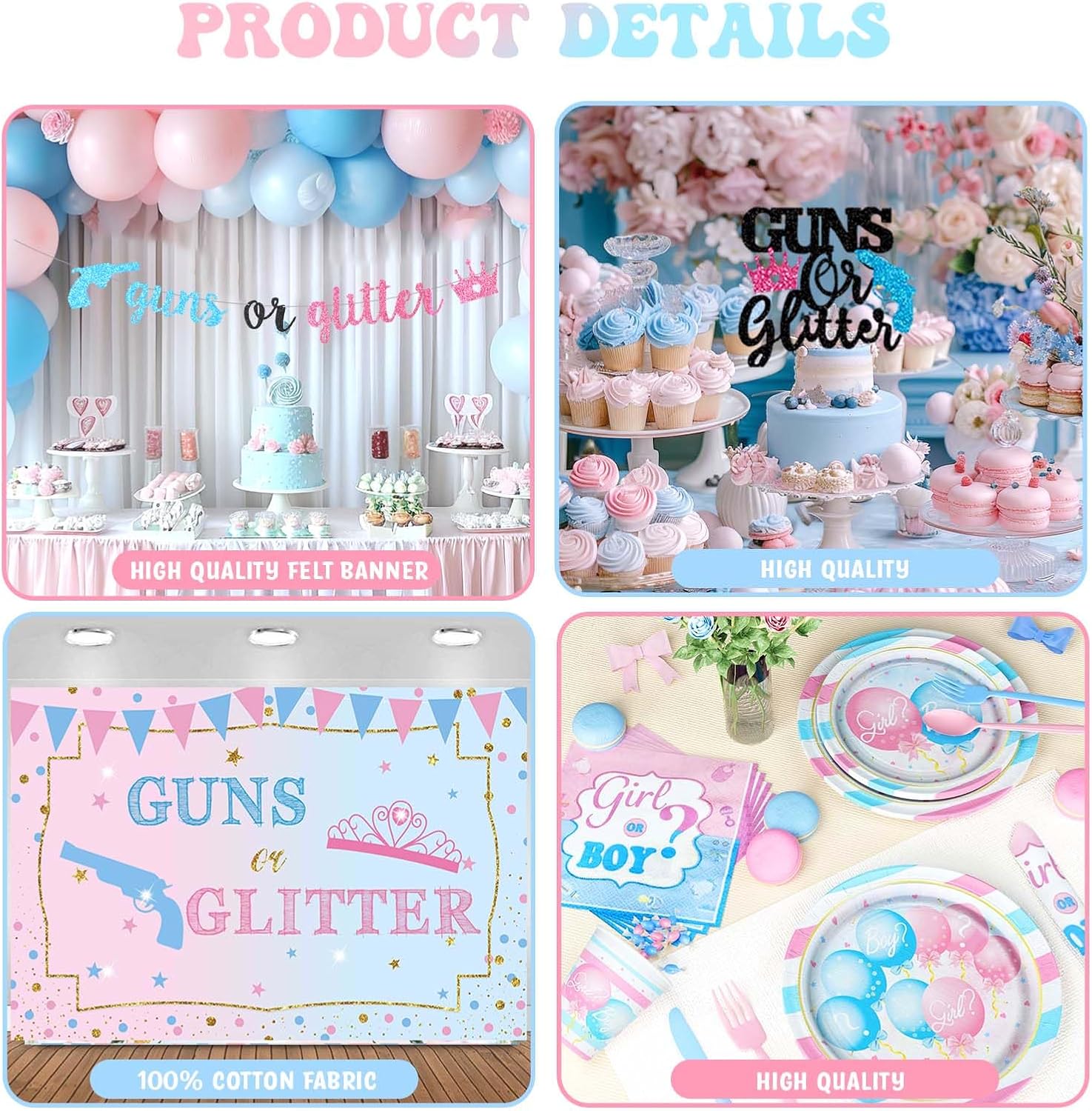 Guns Or Glitter Gender Reveal Decor Set 228 Pieces