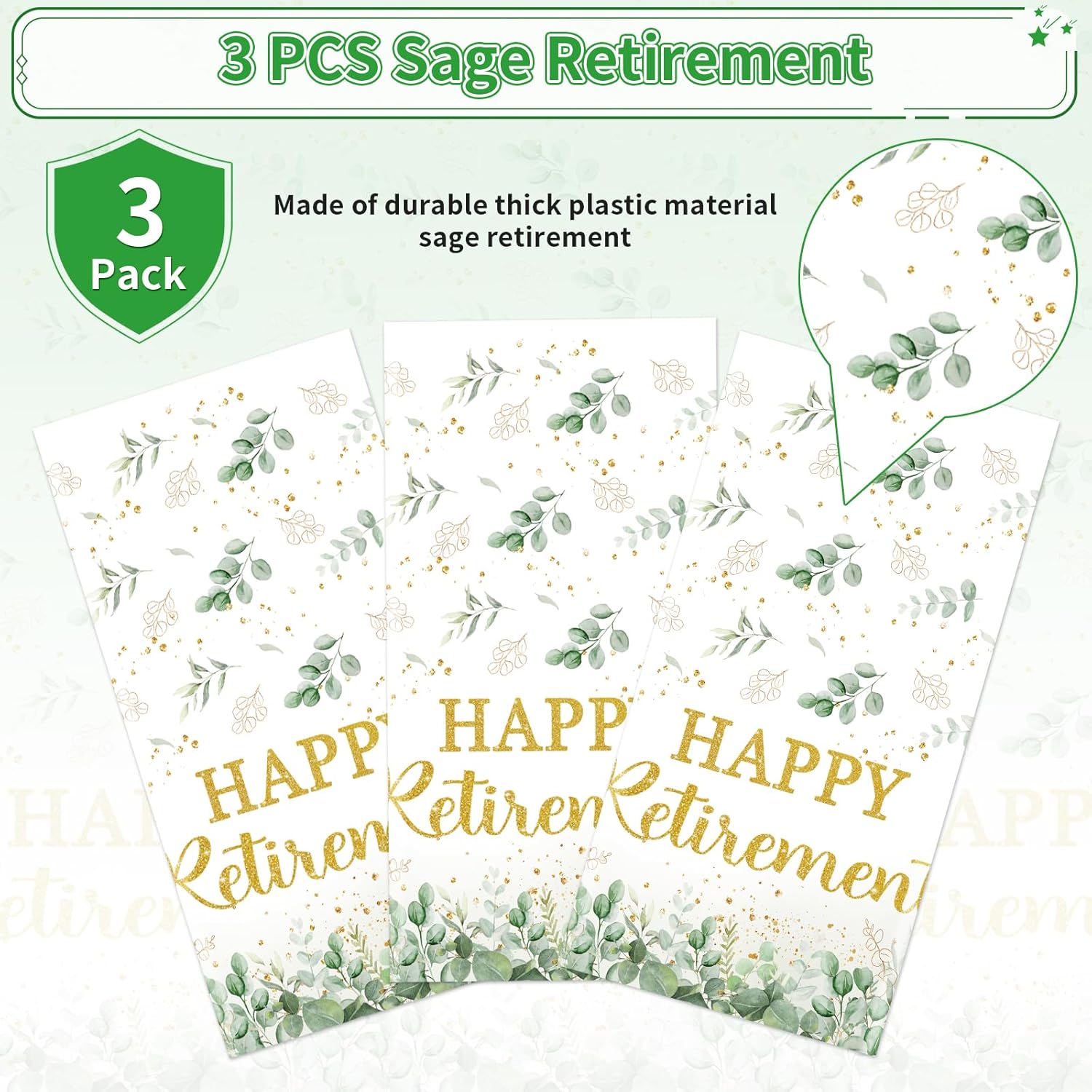 3Pcs Sage Green Retirement Tablecloths 54x107 Inches
