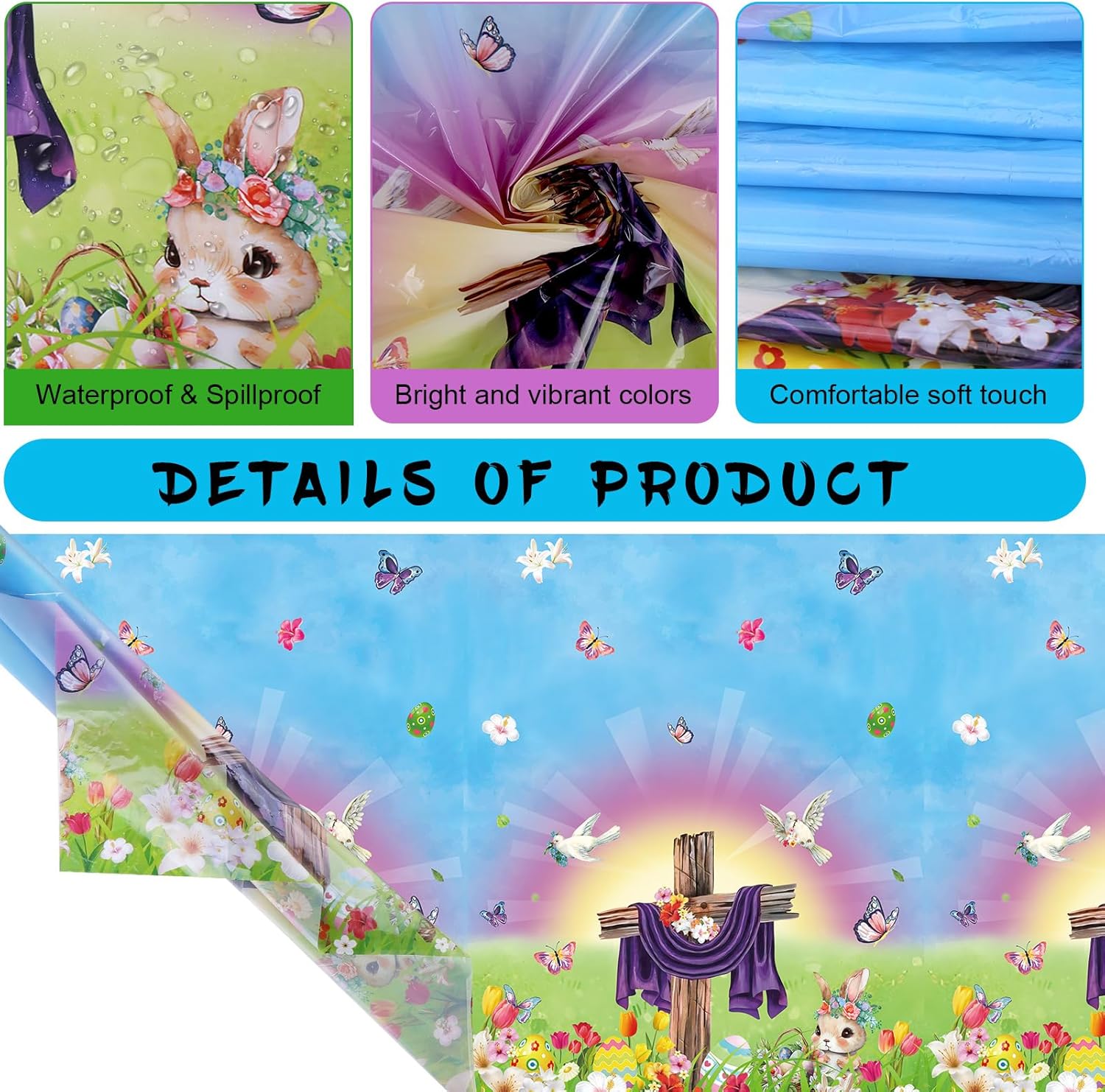 HOWAF 3pcs He is Risen Easter Tablecloth for Spring Celebration