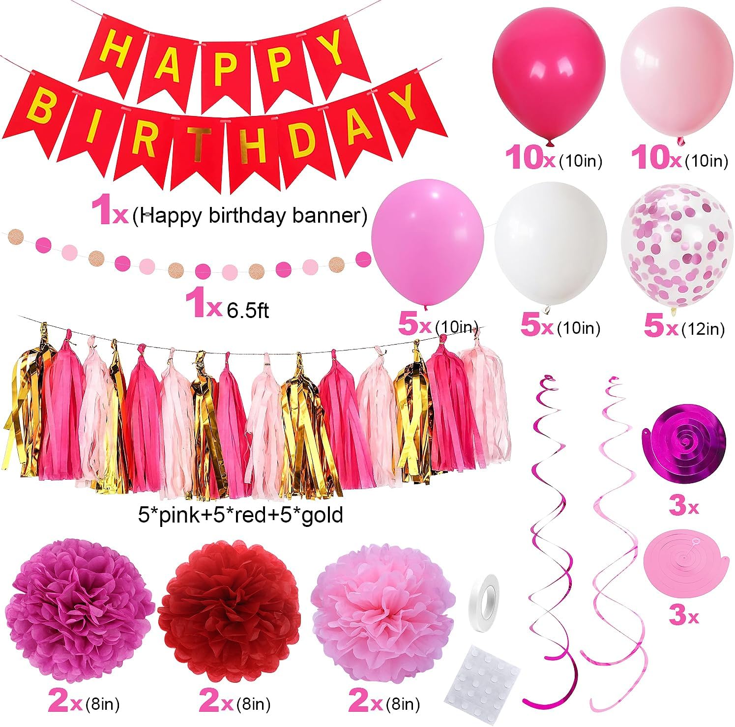 Hot Pink Birthday Decor Kit for Girls and Women