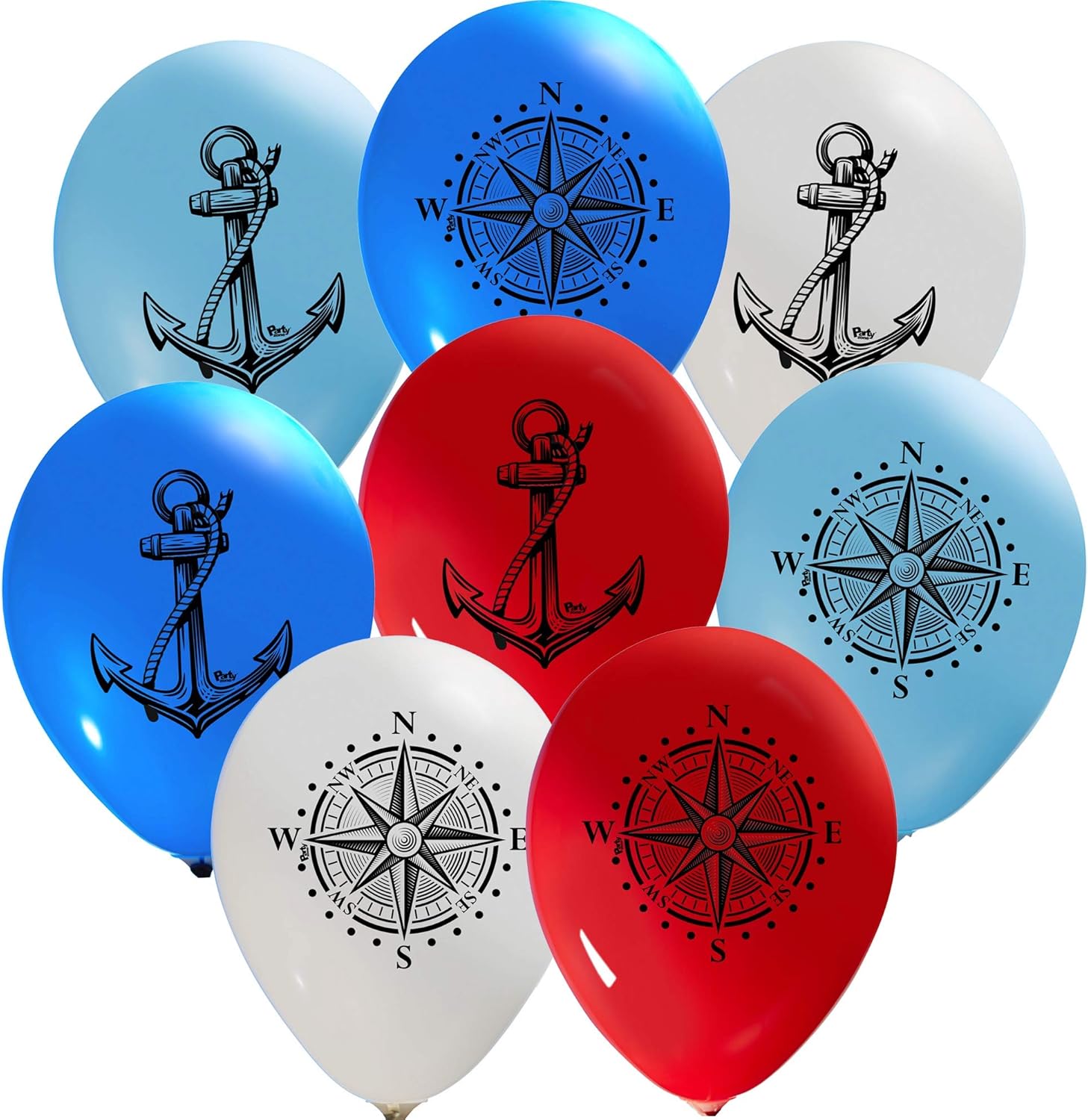 Anchor and Compass Balloons 12 Inch 16 Pieces