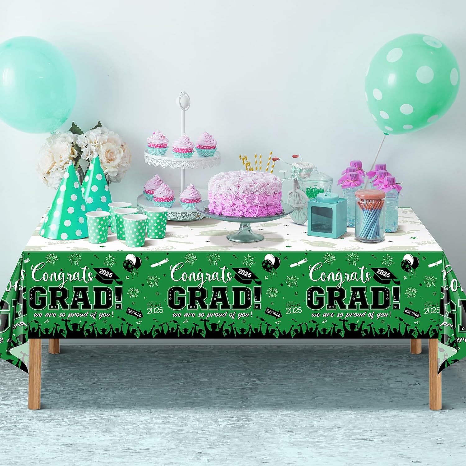 6 Pack Green Graduation Tablecloths for Class of 2025