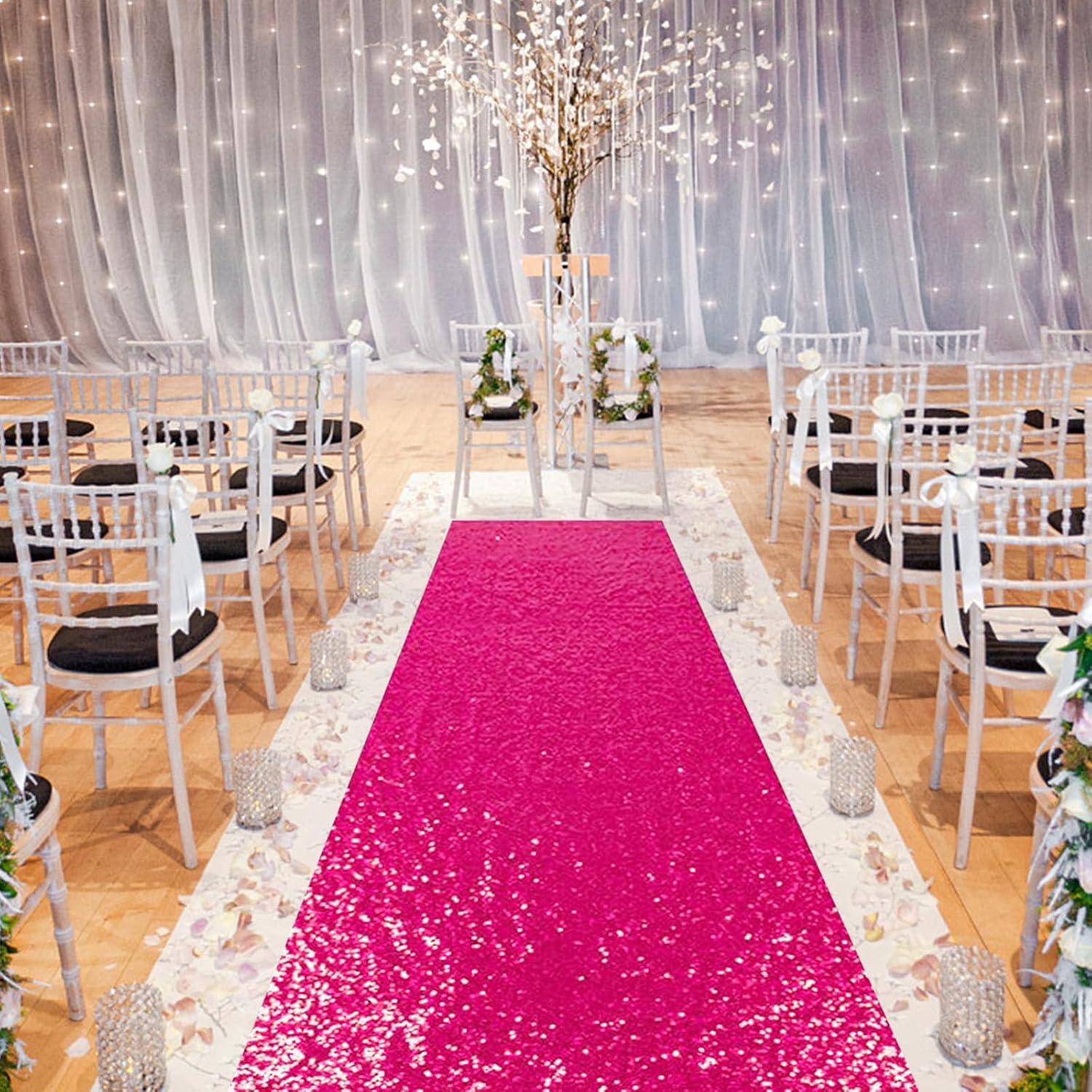 PartyDelight Hot Pink Carpet Runner for Wedding Aisle 2FTx15FT Sequin Rug