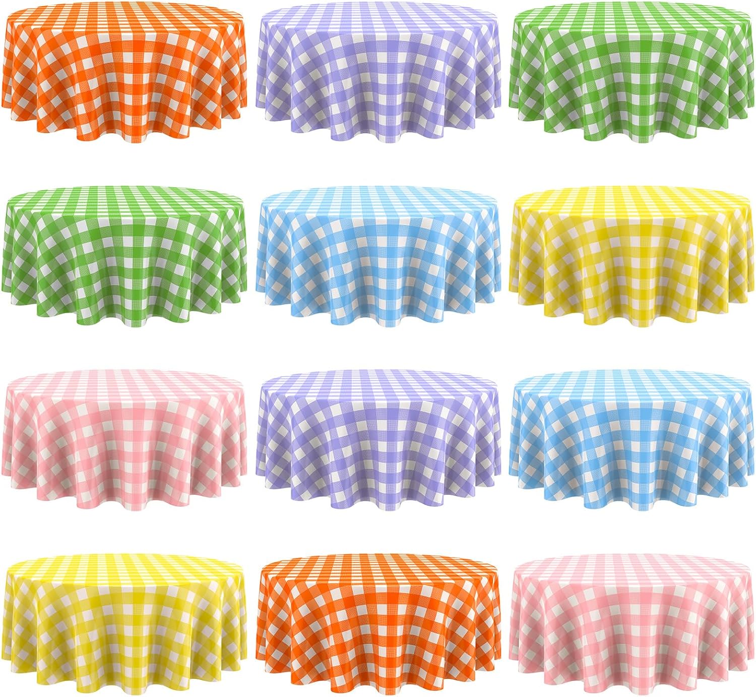 Disposable Checkered Round Table Cover 84 Gingham Plaid Tablecloth 12 Pack